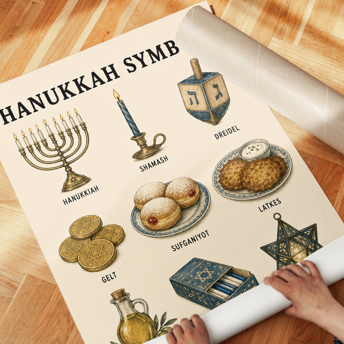 Hanukkah Symbols Illustration - detail
