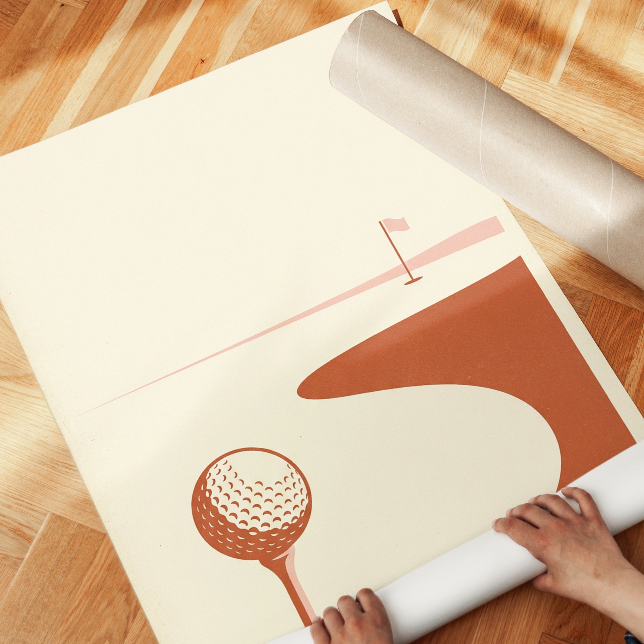 Golf Course Wall Art: Mid-Century Modern Orange Sports Poster - detail