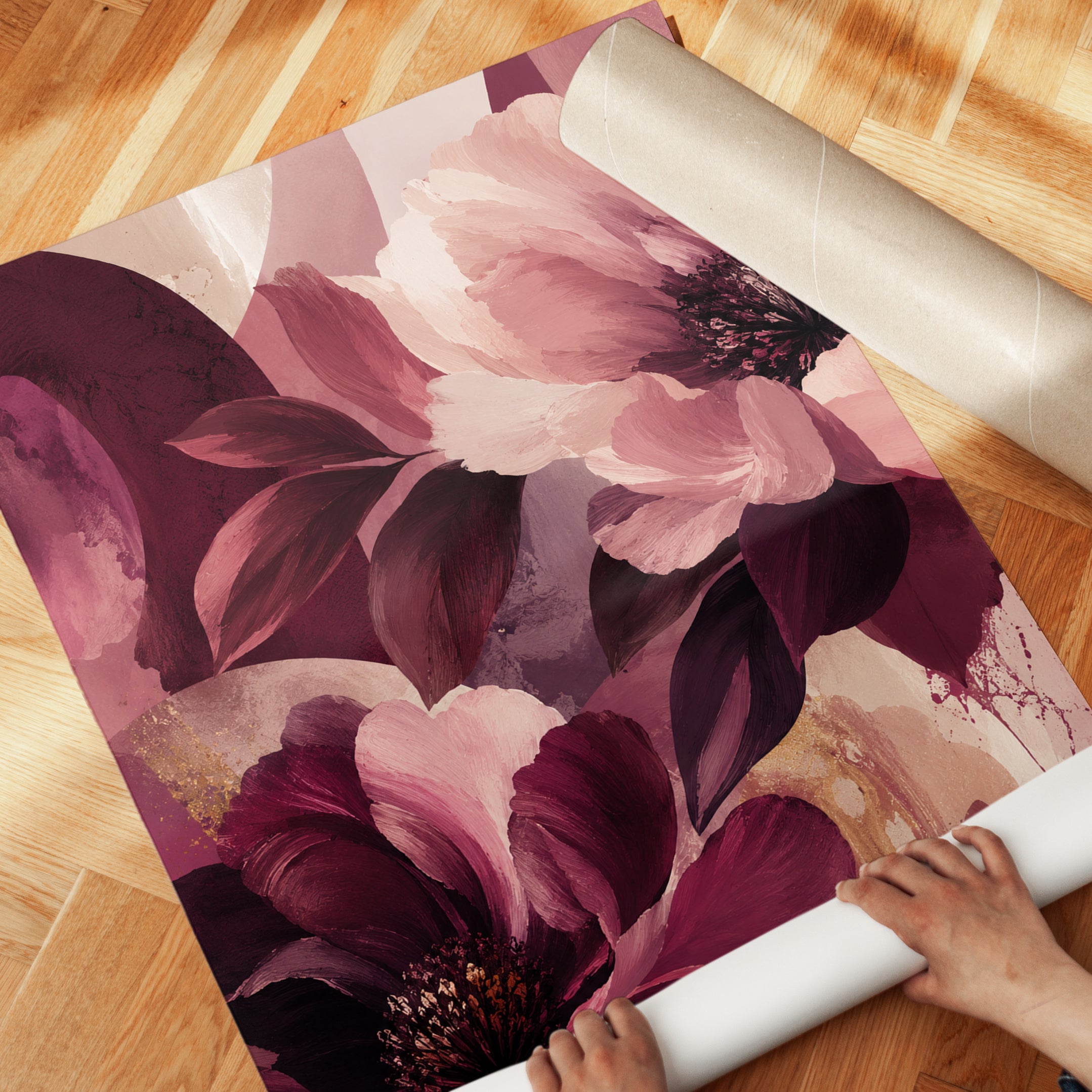 Burgundy Flower Wall Art – Pink Floral Print - detail