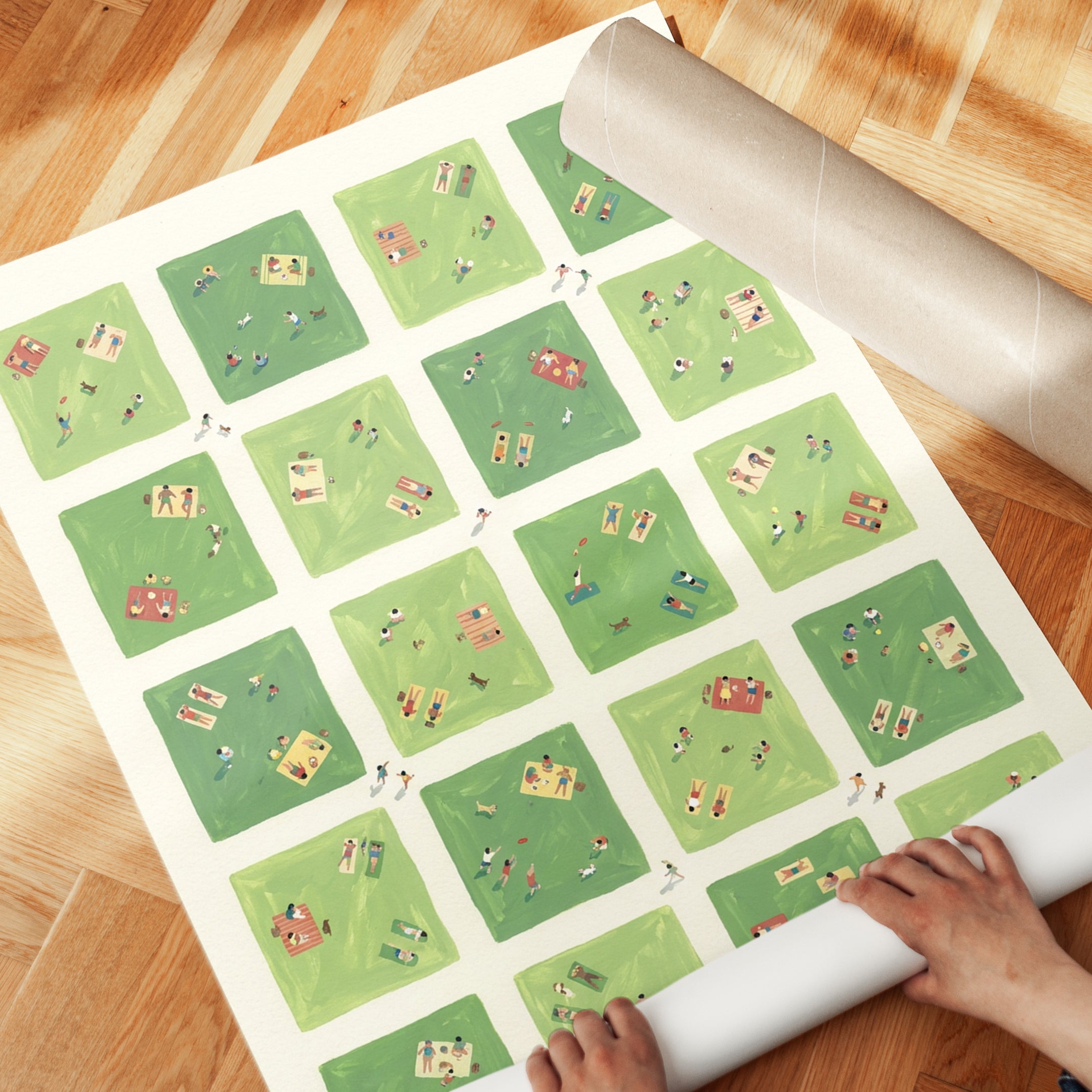 Whimsical Park Print – People on Grass - detail