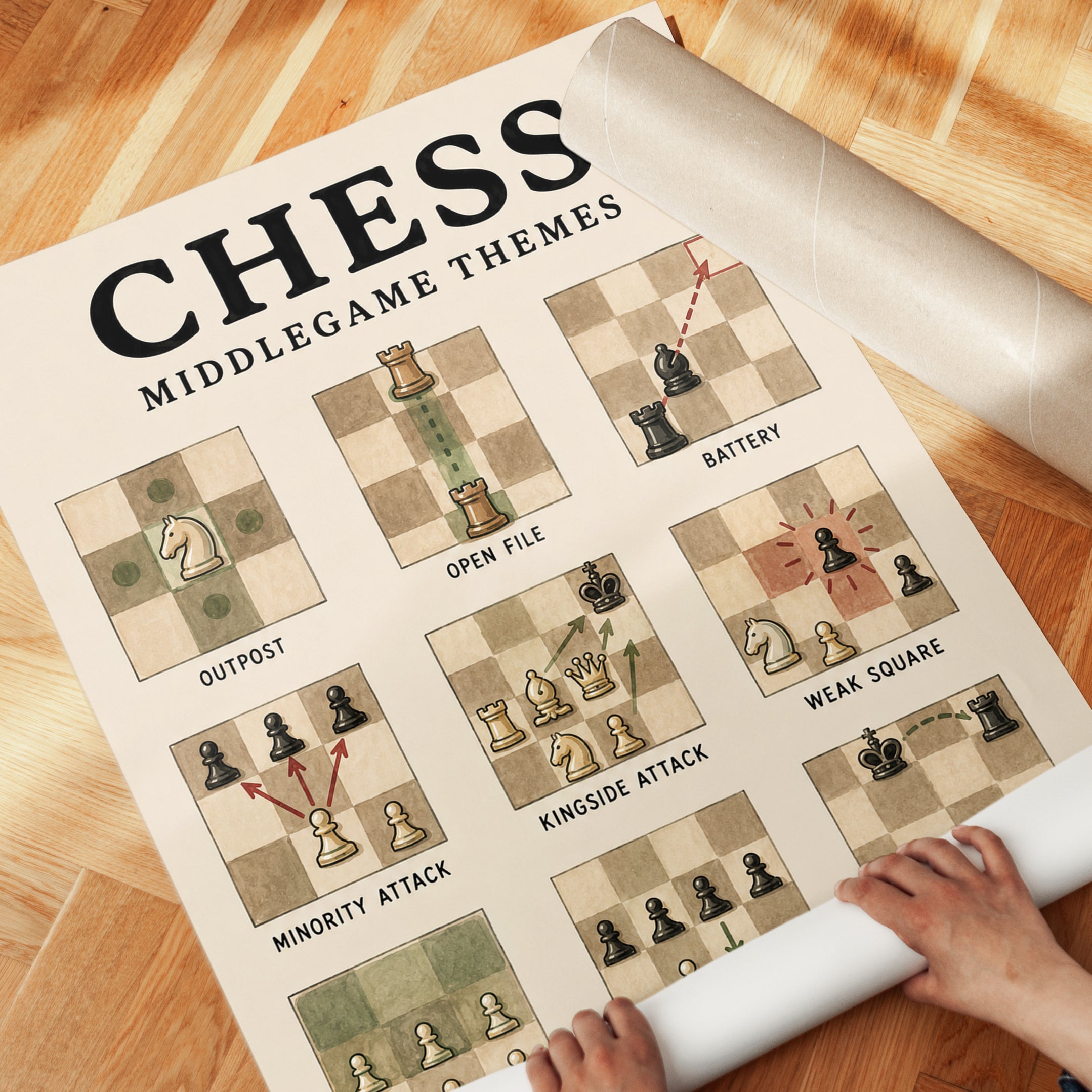 Chess Middlegame Themes Poster: Vintage Educational Wall Art - detail