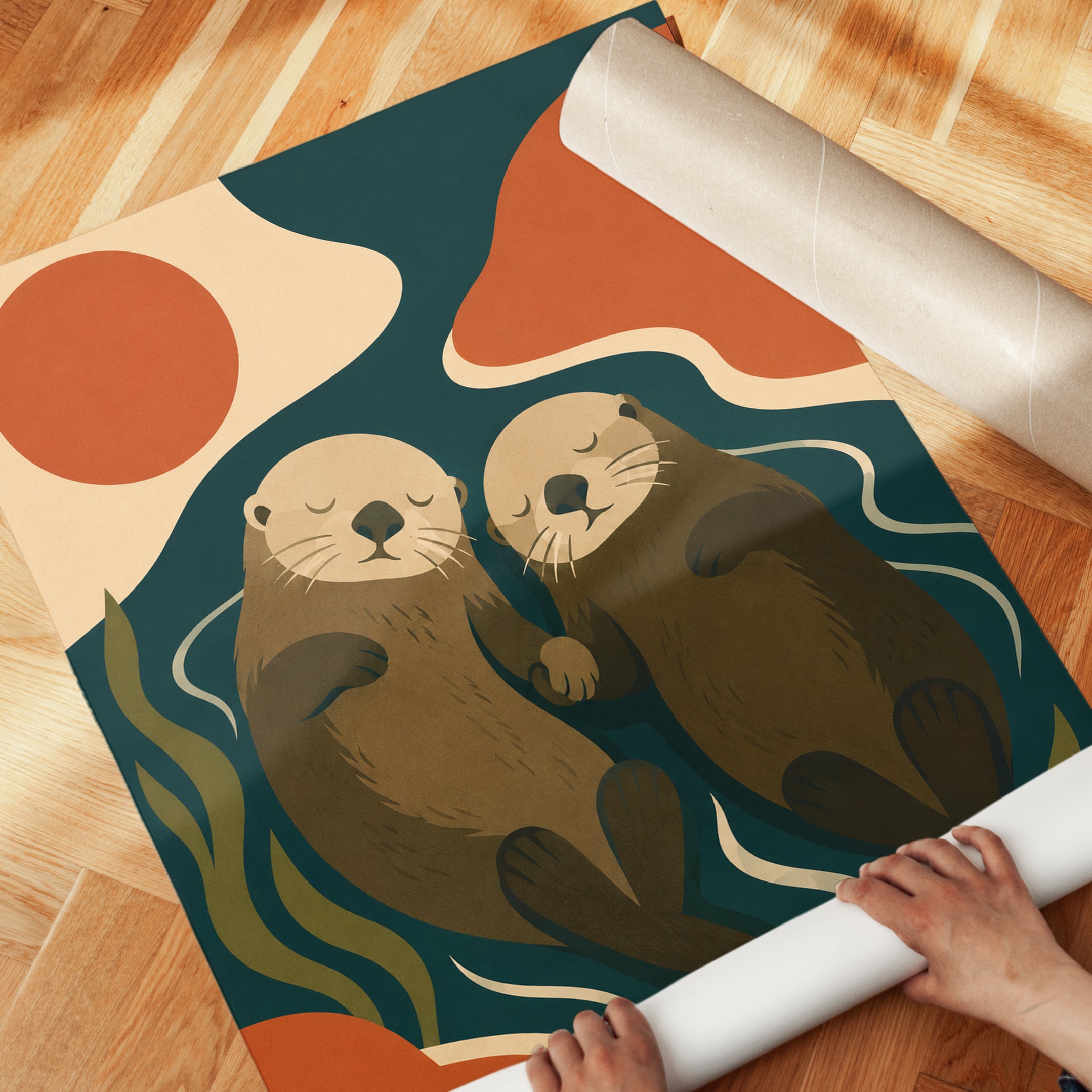 Otter Art Print — Retro Mid-Century Style - detail