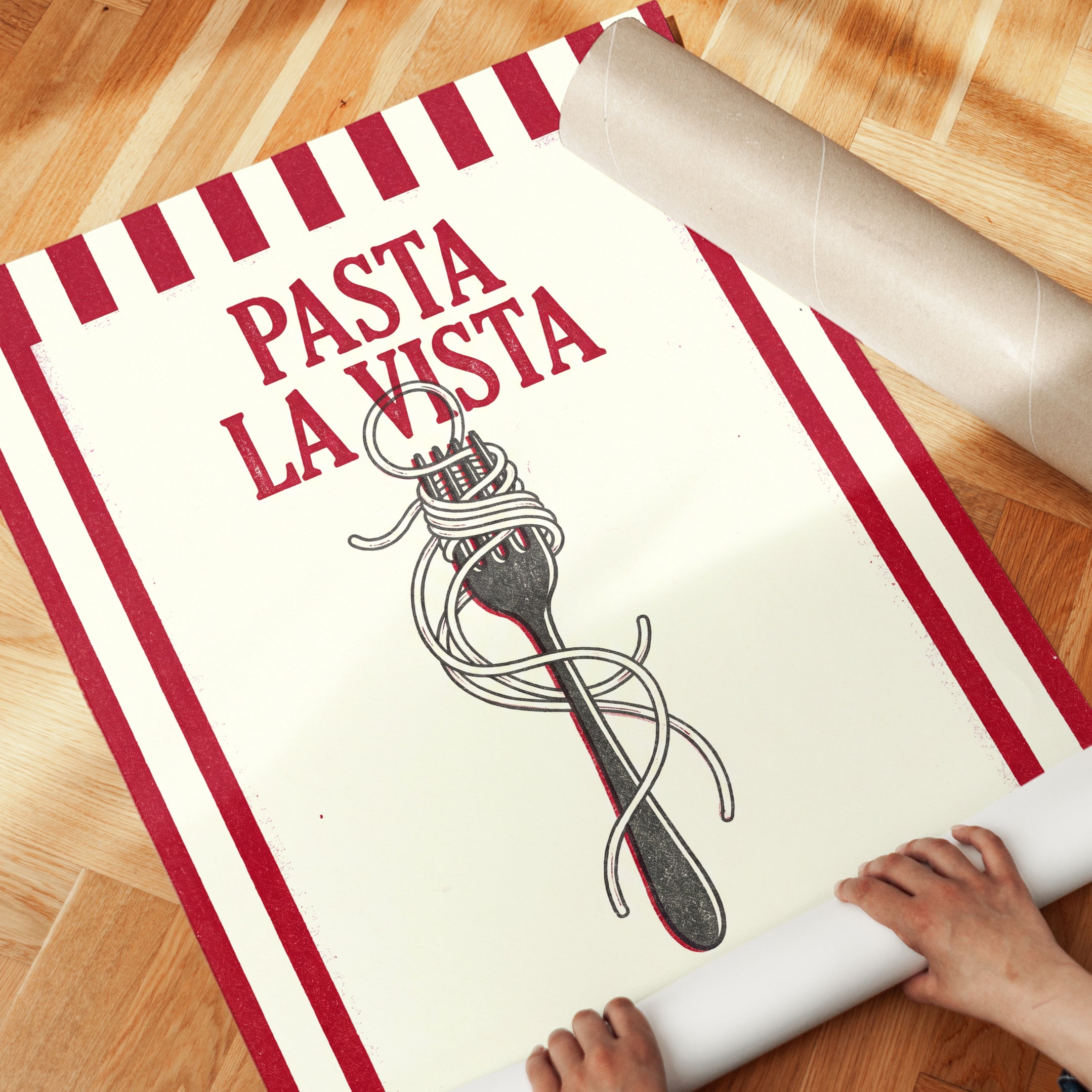 Pasta La Vista Print: Retro Italian Kitchen Wall Art - detail