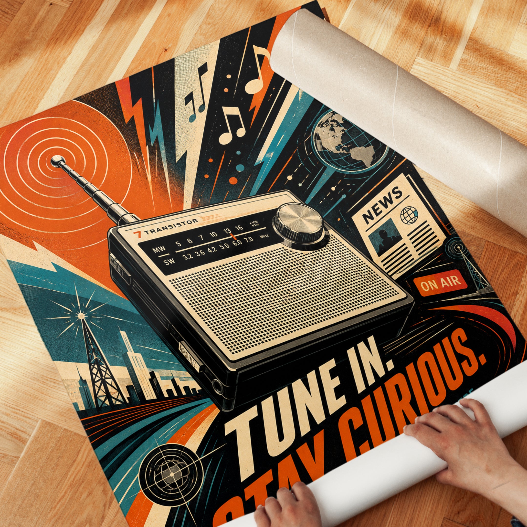 Vintage Radio Poster – Retro Music Wall Art - detail