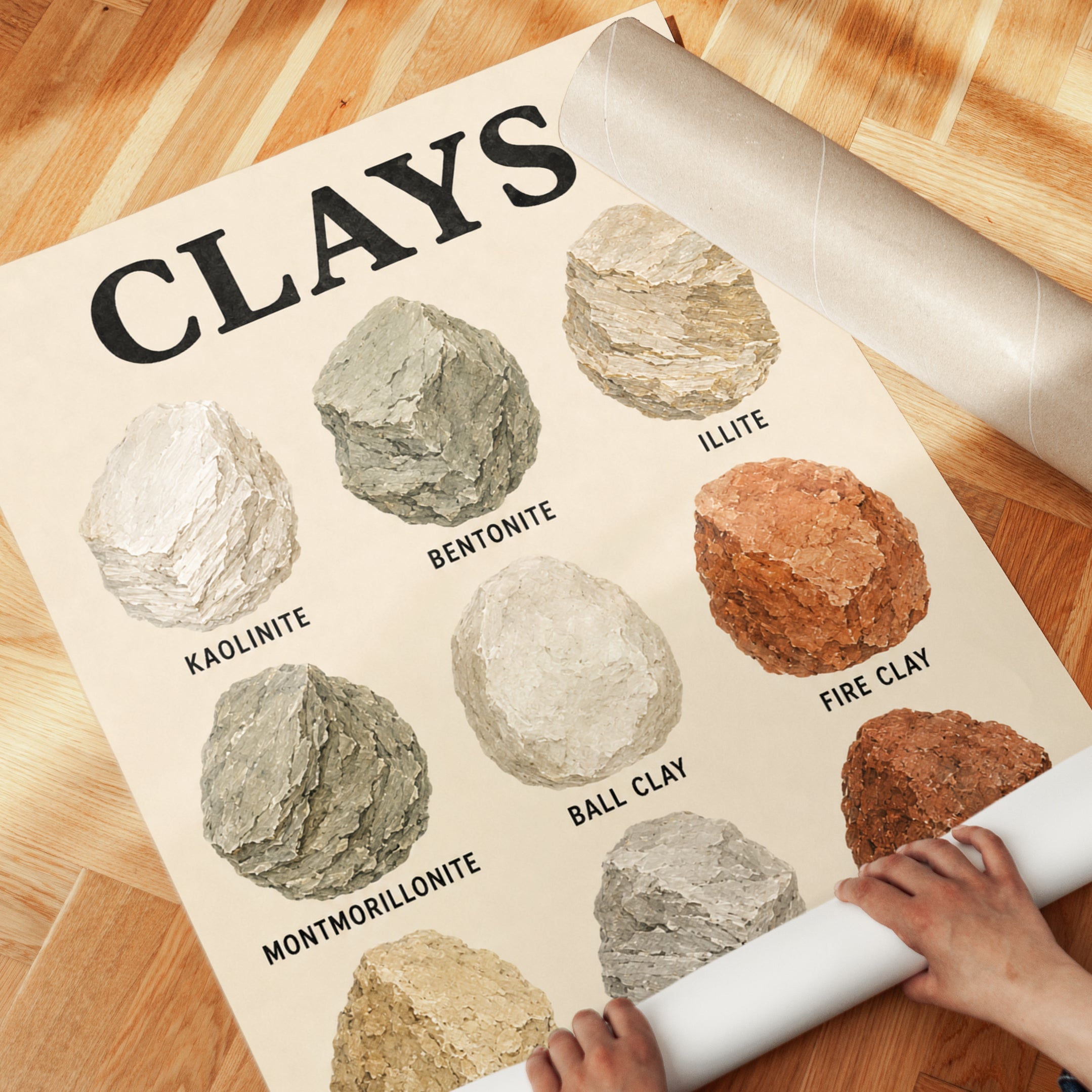 Clays Educational Poster: Vintage Geology Reference Art Print - detail