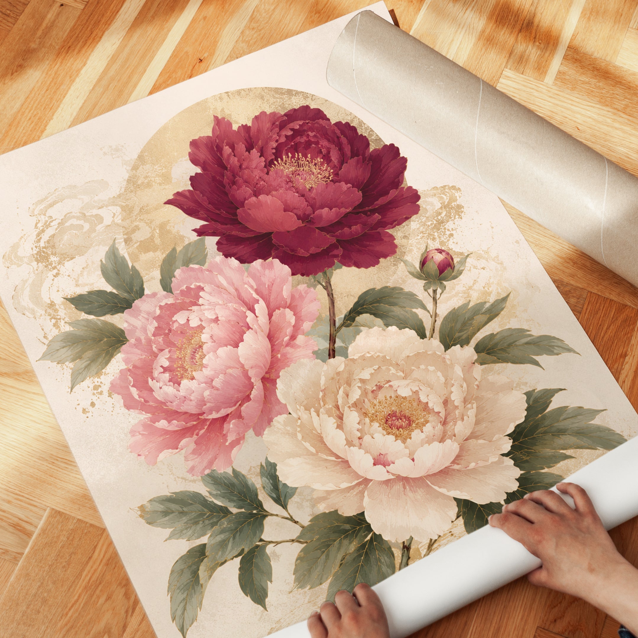 Peony Wall Art – Vintage Floral Print - detail