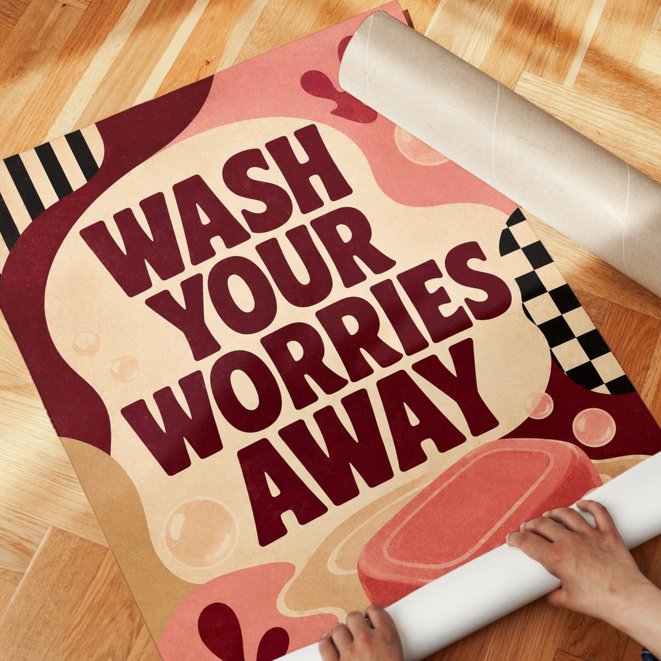 Wash Your Worries Away Art Print: Retro Bathroom Typography - detail