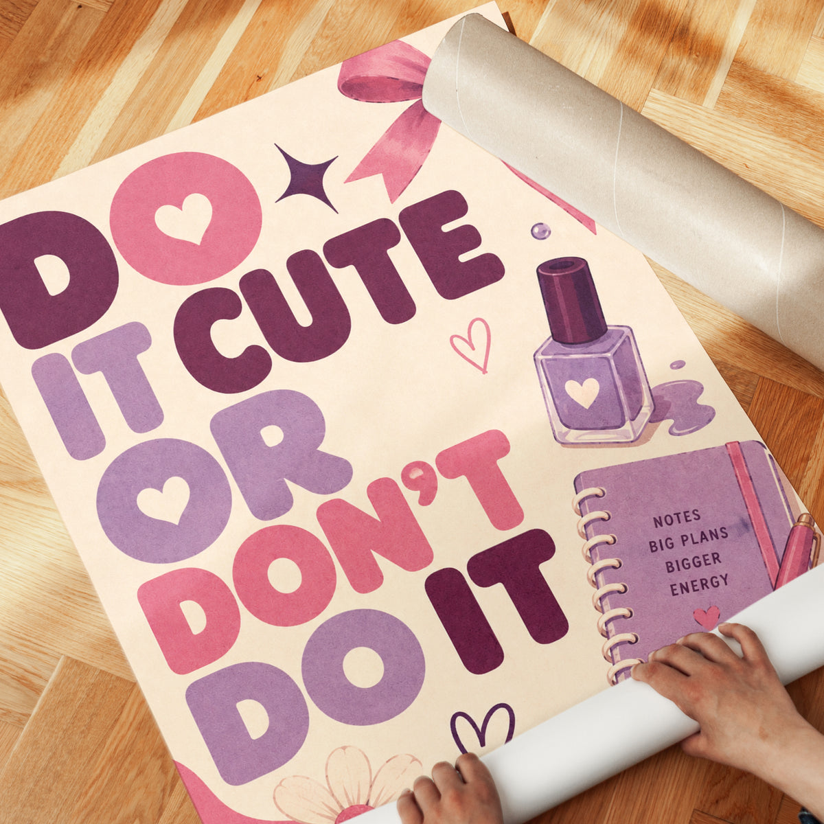 Do It Cute Motivational Print: Pink and Purple Typography Poster - detail
