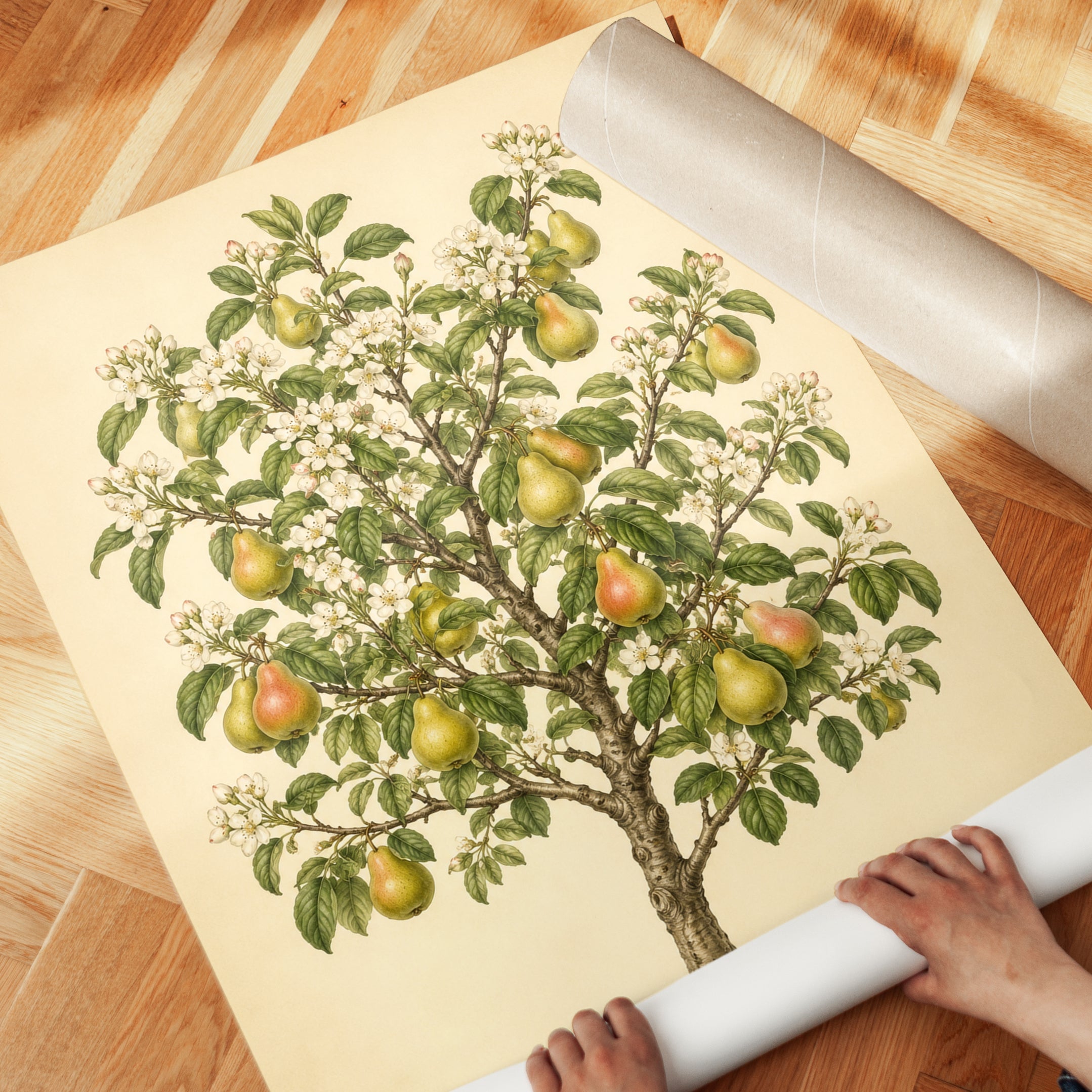 Pear Tree Botanical Print: Vintage Fruit Illustration Art - detail