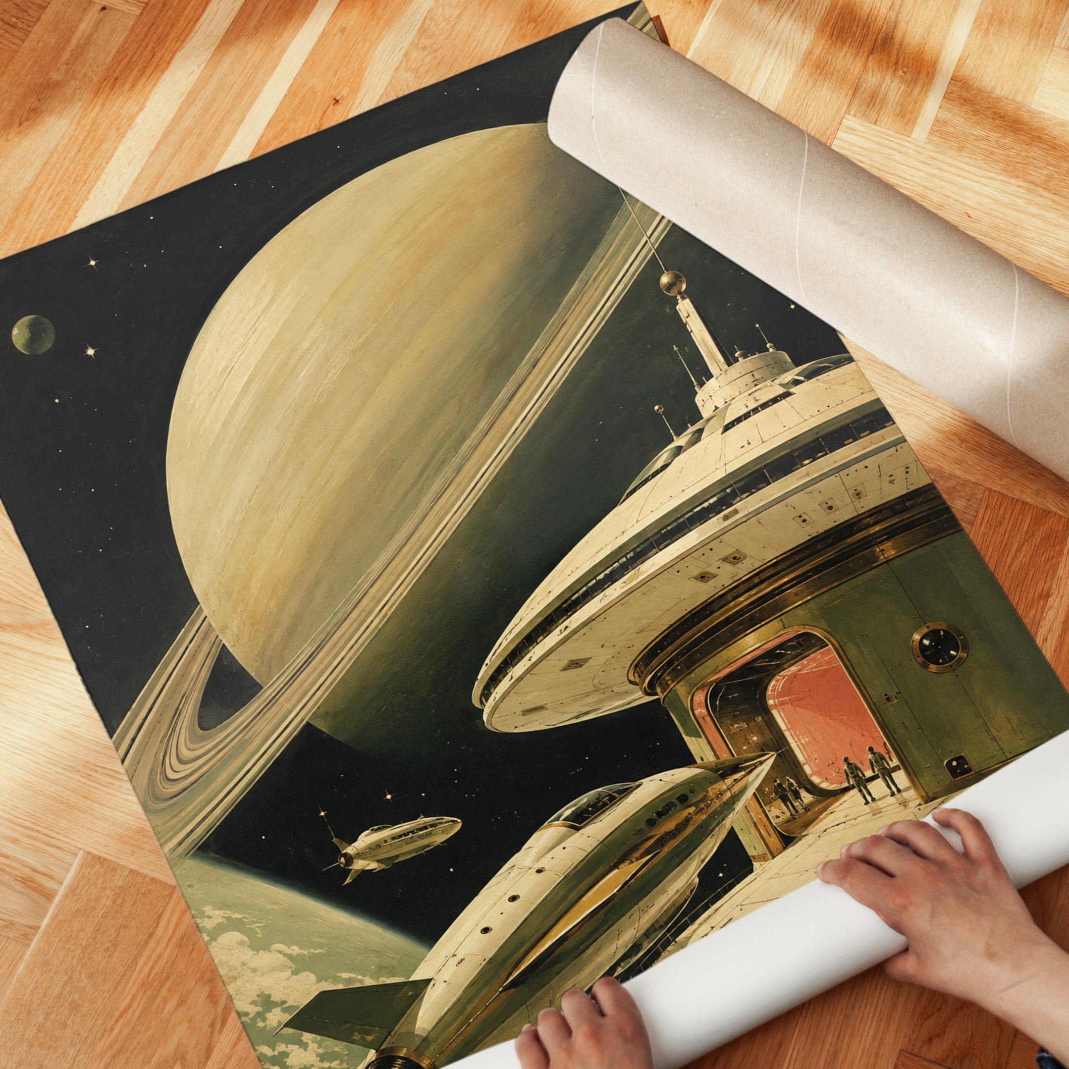 Vintage Space Poster – Retro Saturn Print - detail