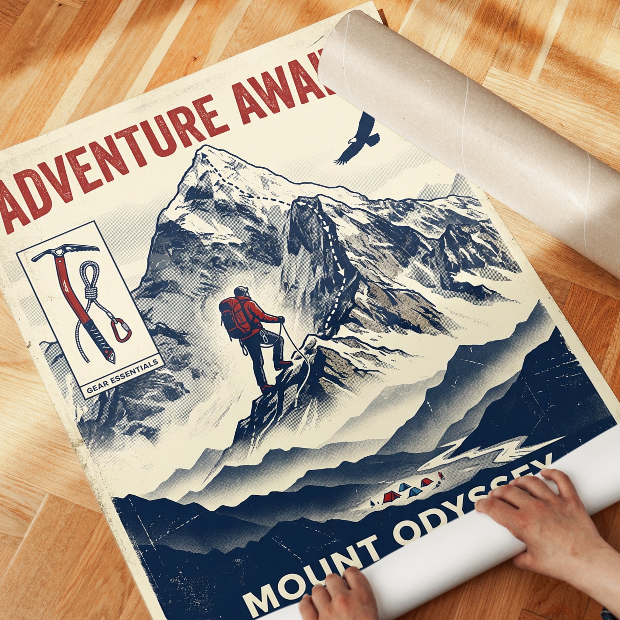Vintage Mountain Climbing Poster — Retro Adventure Travel Art - detail