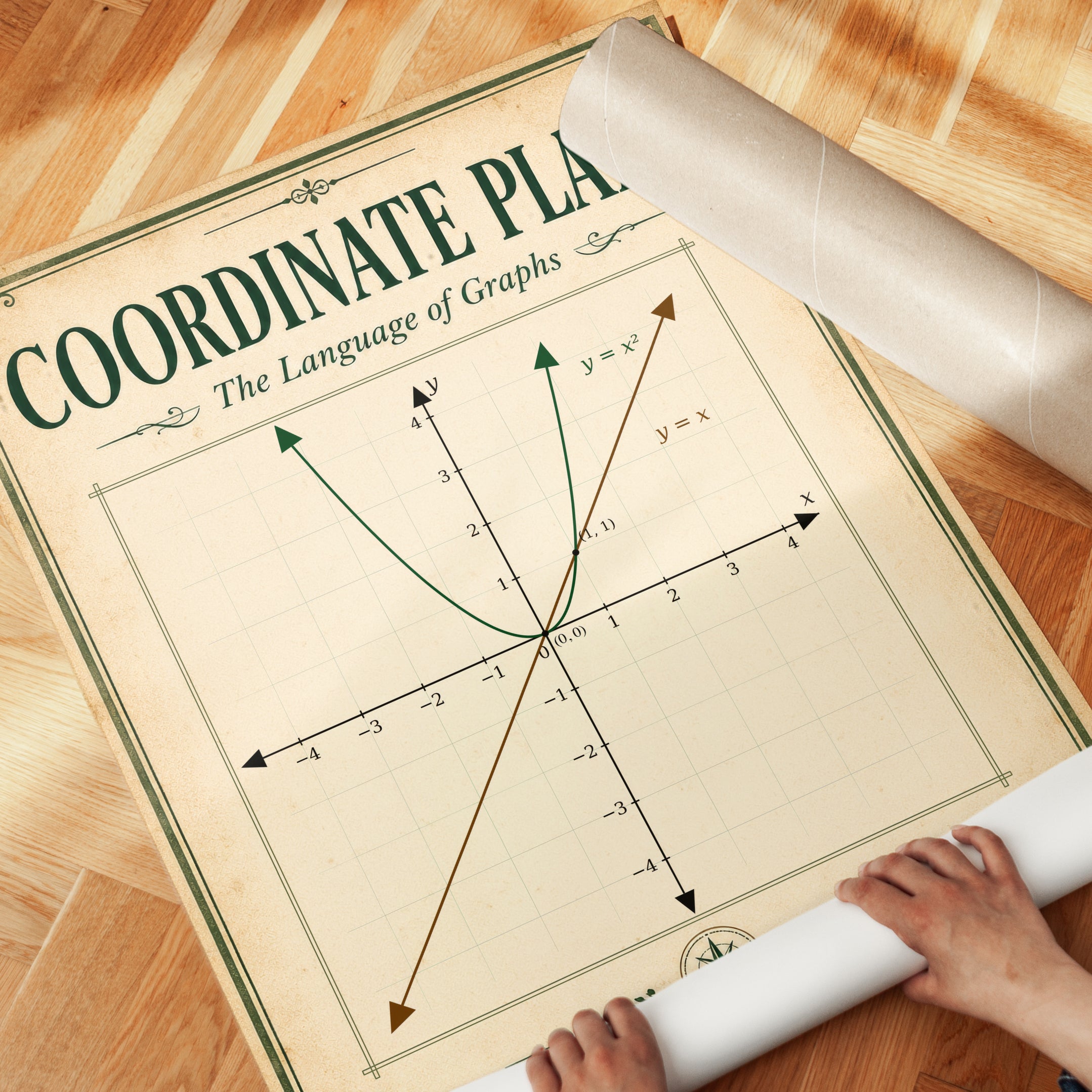 Vintage Math Coordinate Plane Print - detail