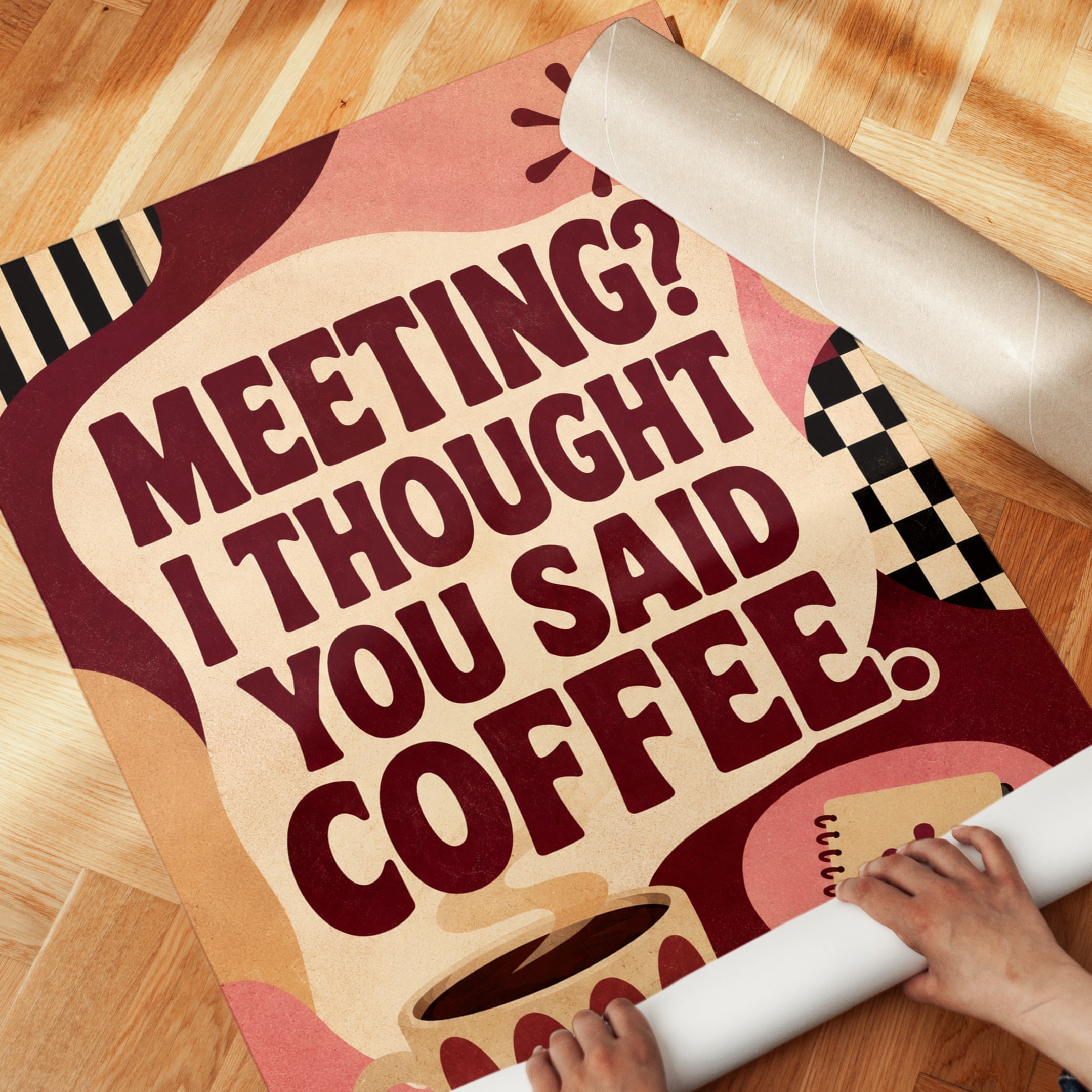 Meeting Coffee Print: Retro Mid-Century Office Humor Wall Art - detail
