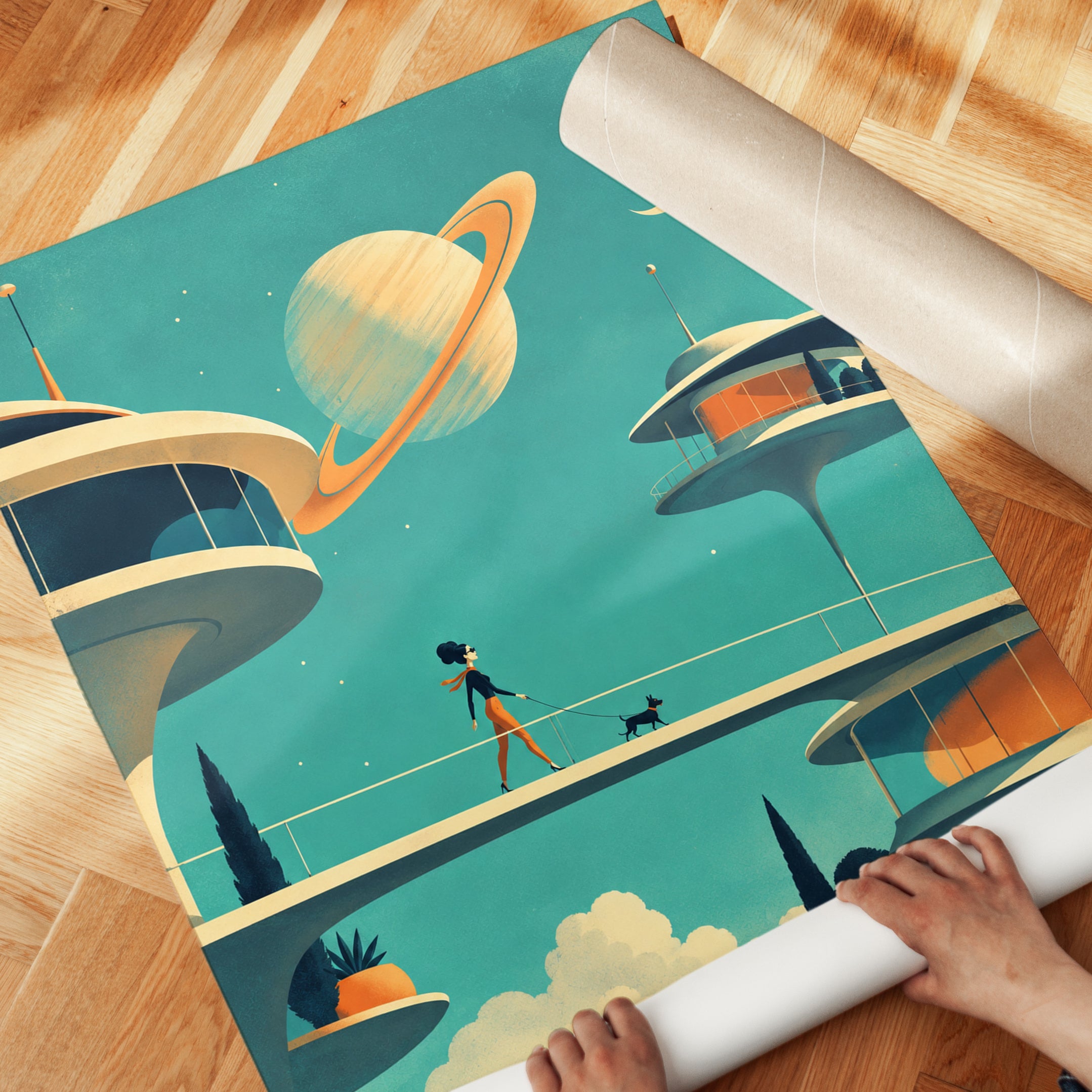 Retro Space Wall Art – Mid Century Modern Print - detail