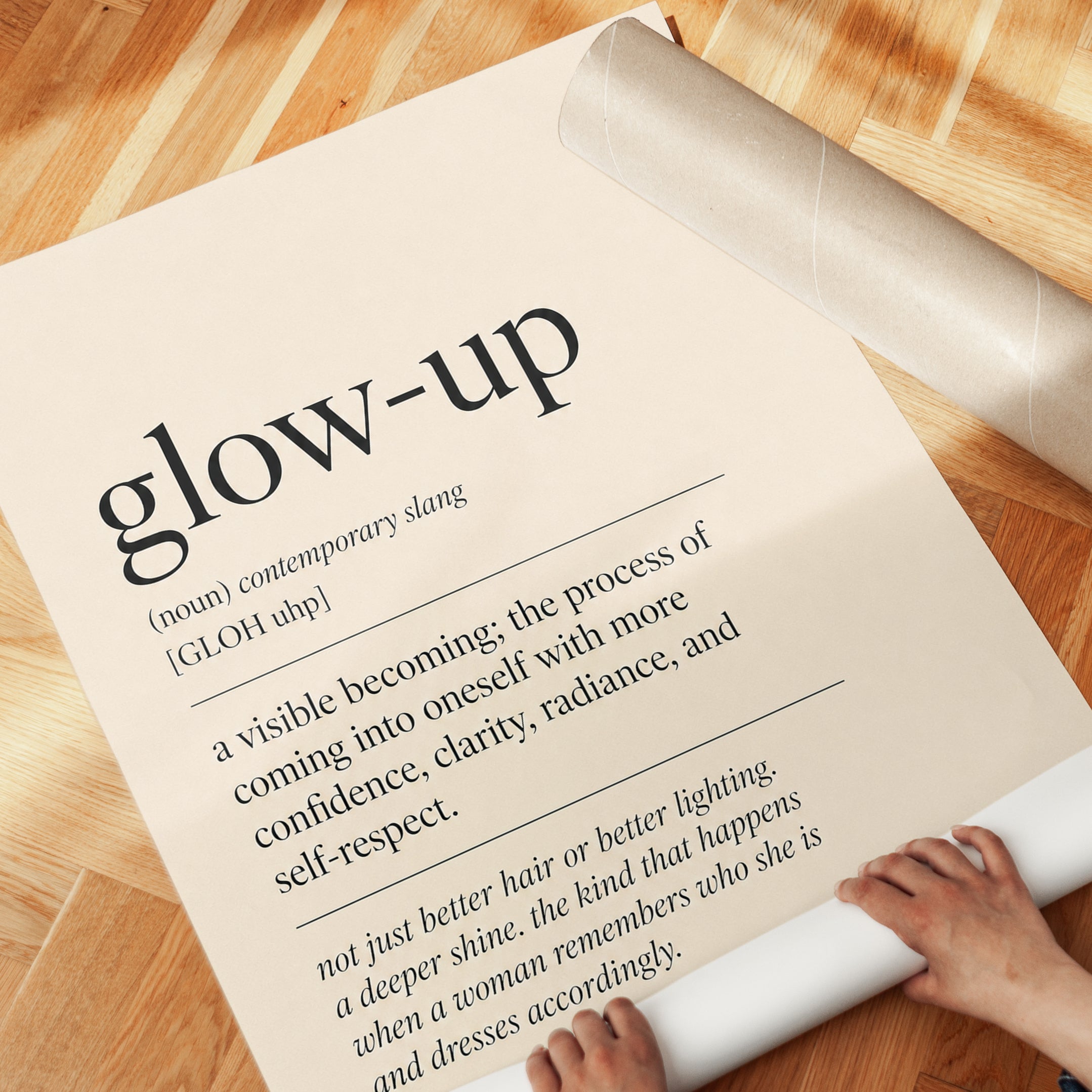 Glow Up Definition Print: Minimalist Typography Wall Art - detail
