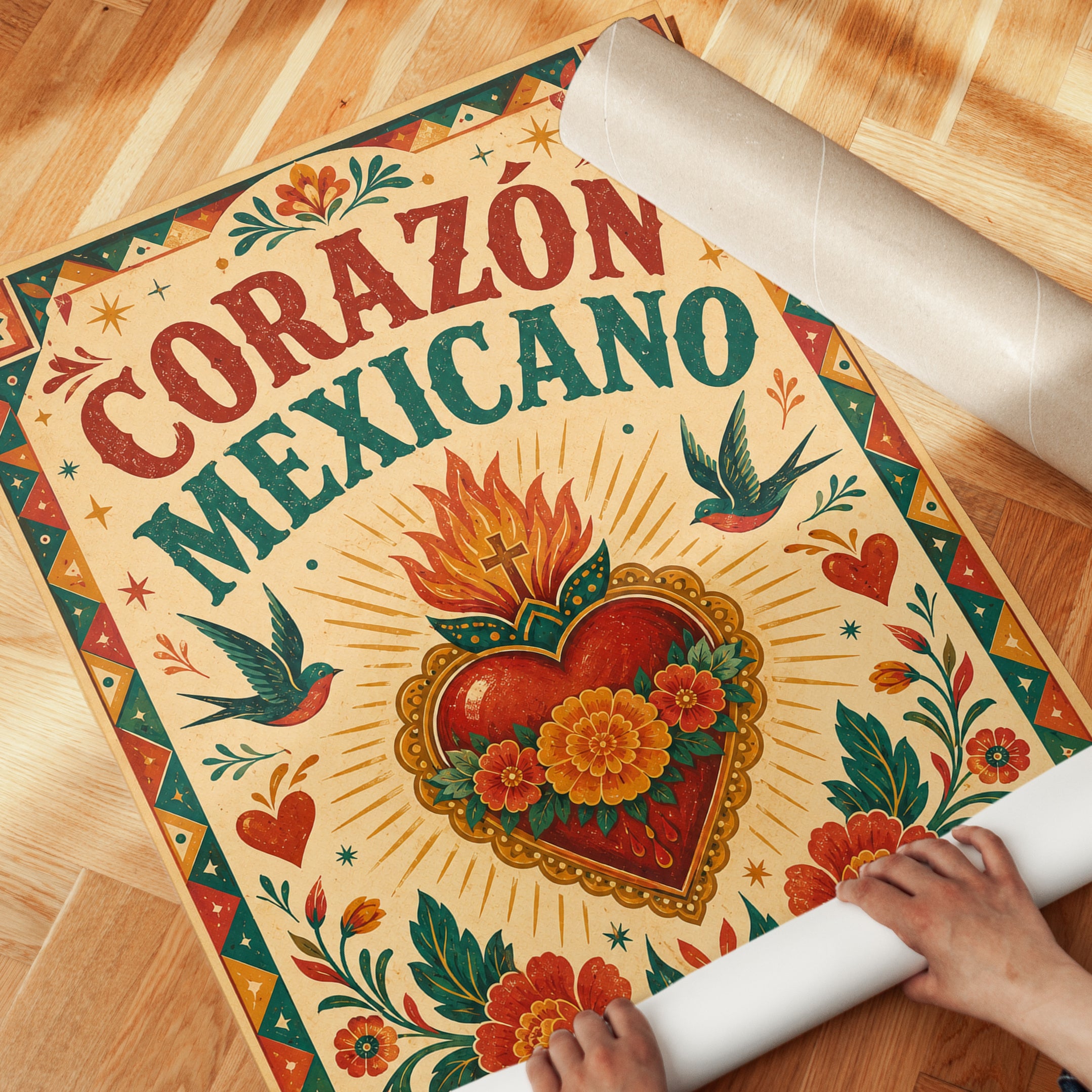 Corazón Mexicano Folk Art Print – Sacred Heart - detail