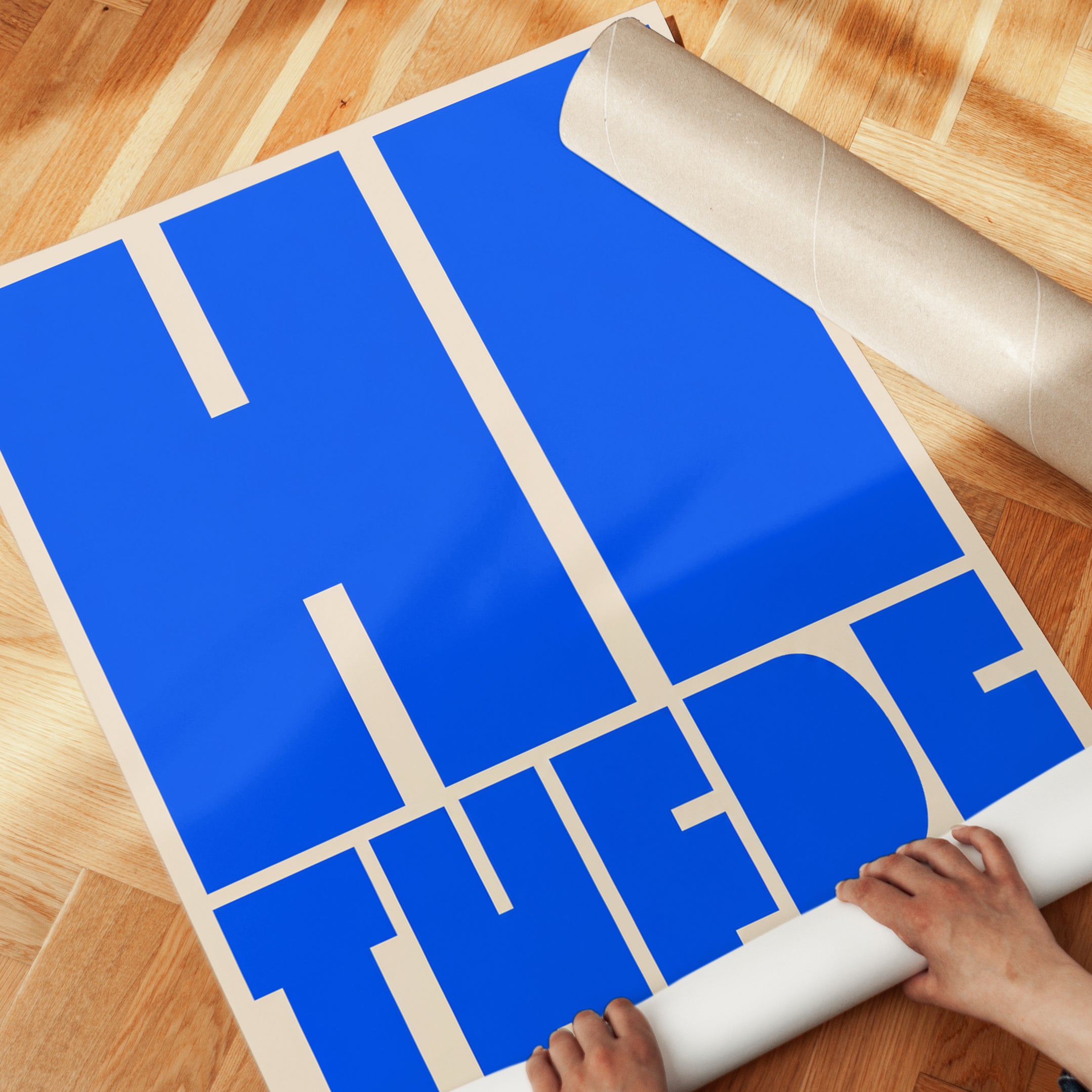 Hi There Typography Print — Bold Blue Retro Lettering - detail