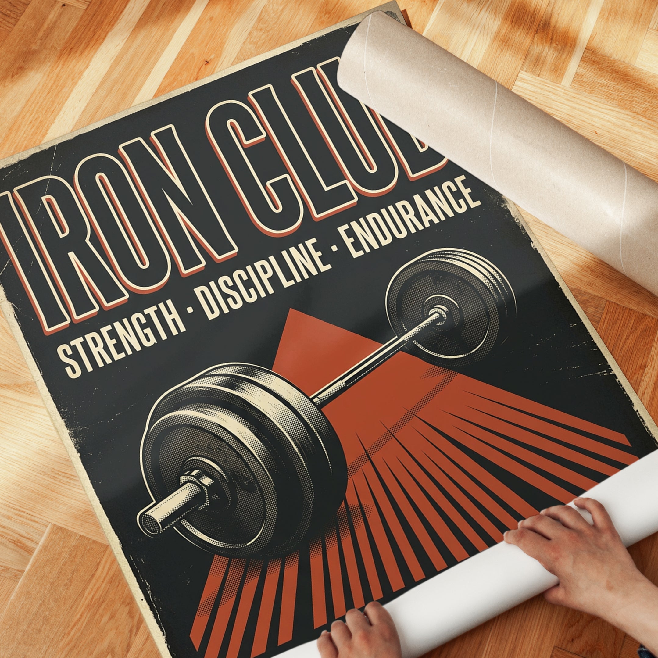 Vintage Iron Club Gym Poster — Retro Weightlifting Print - detail