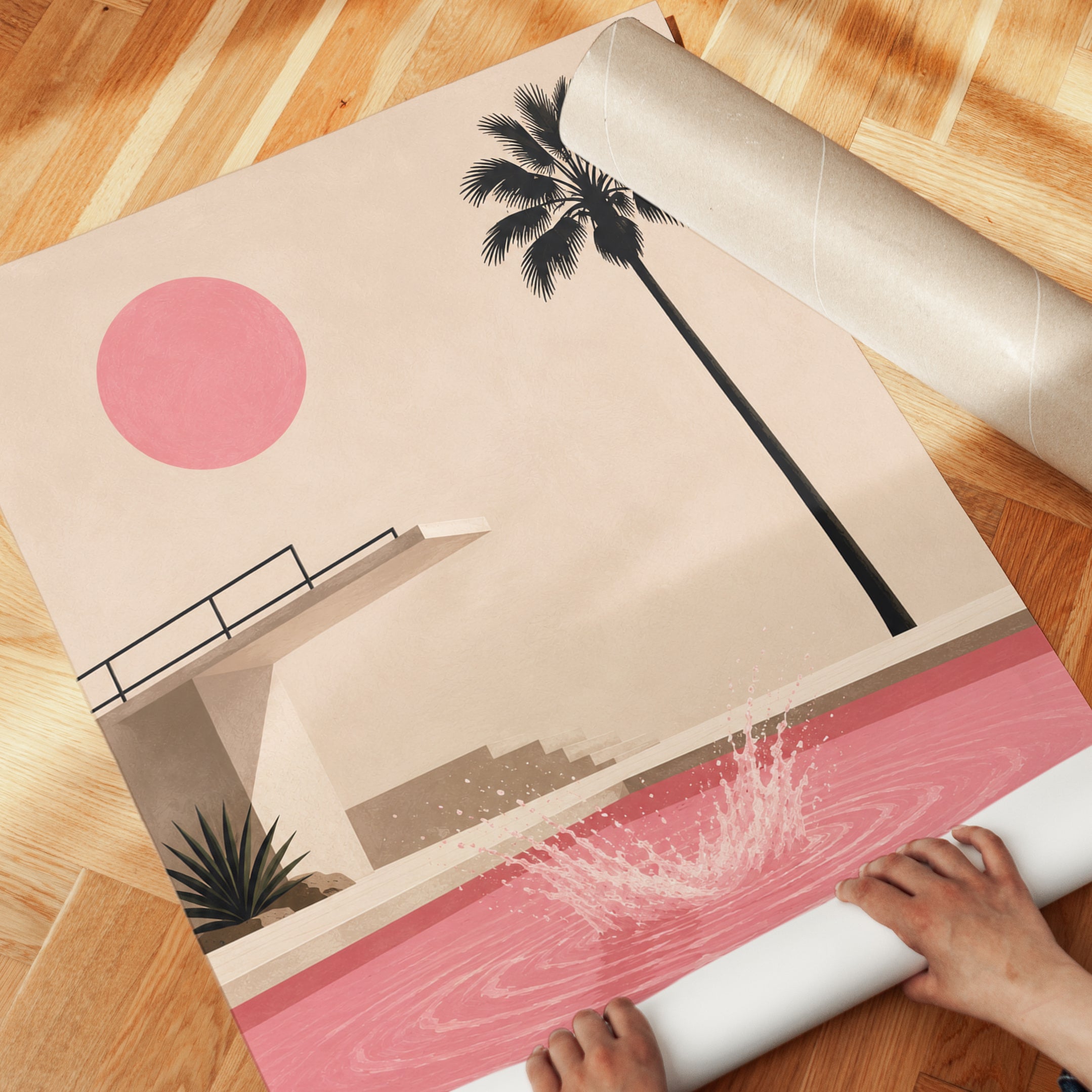 Palm Tree Wall Art – Pink Pool Print - detail