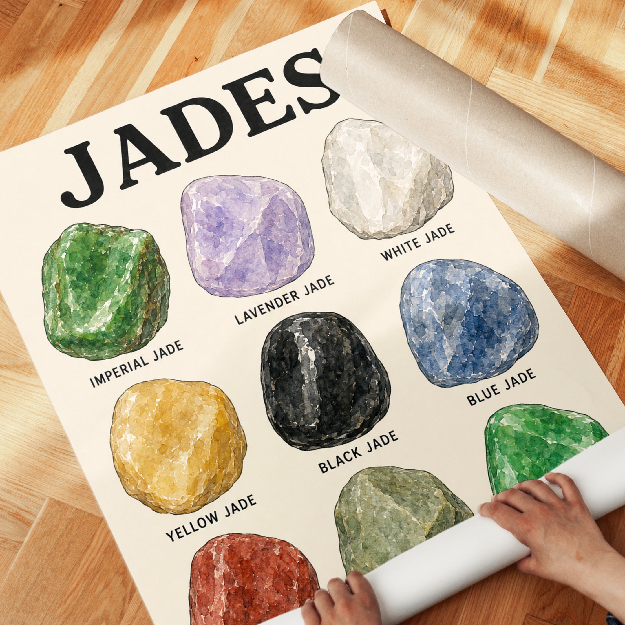 Jade Gemstone Chart Poster: Watercolor Crystal Collection Print - detail