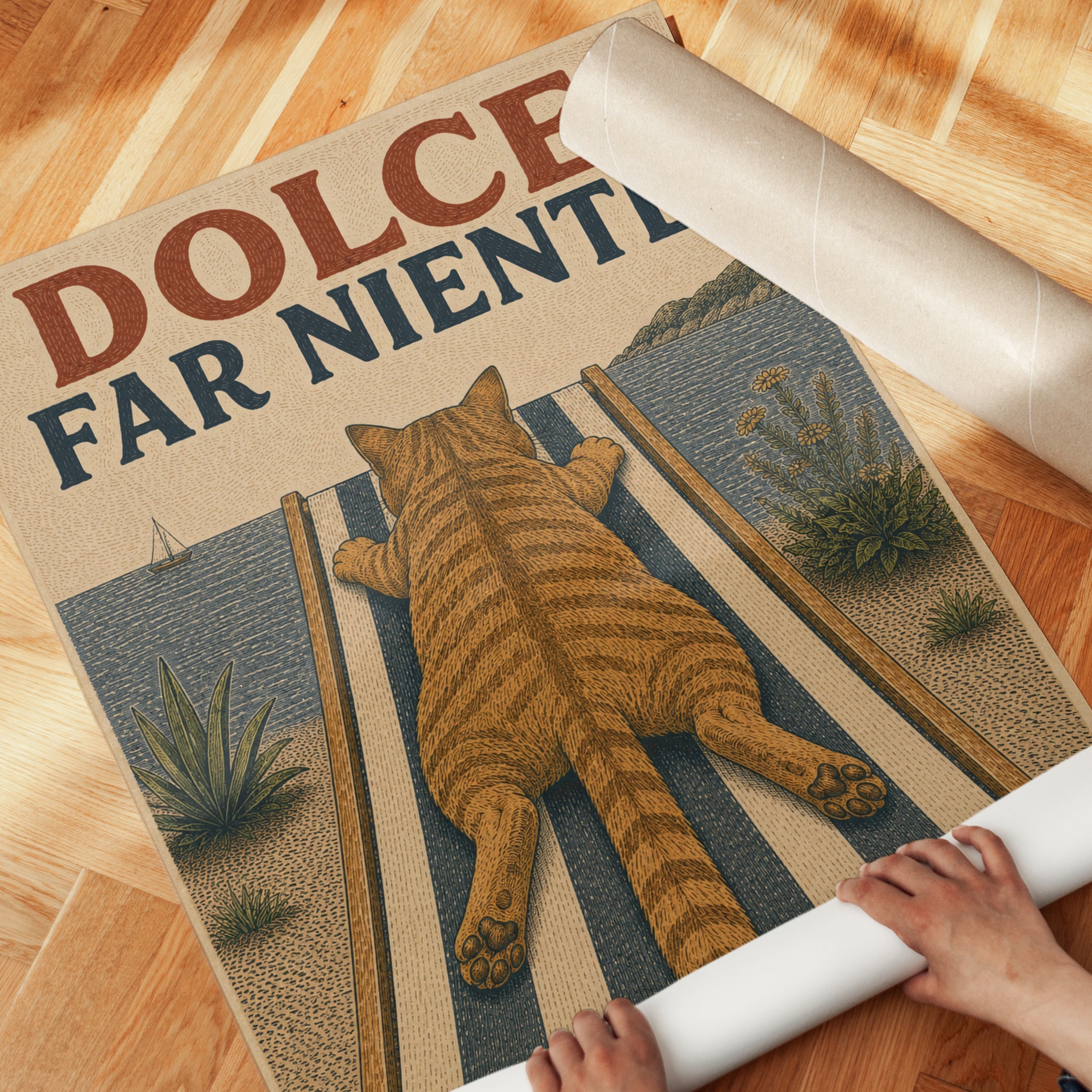 Cat Beach Wall Art – Dolce Far Niente Print - detail