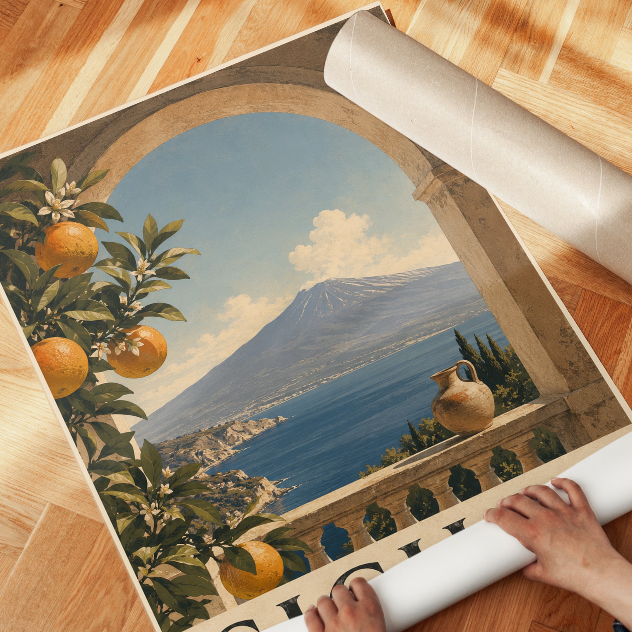 Sicily Travel Poster – Vintage Italy Wall Art - detail
