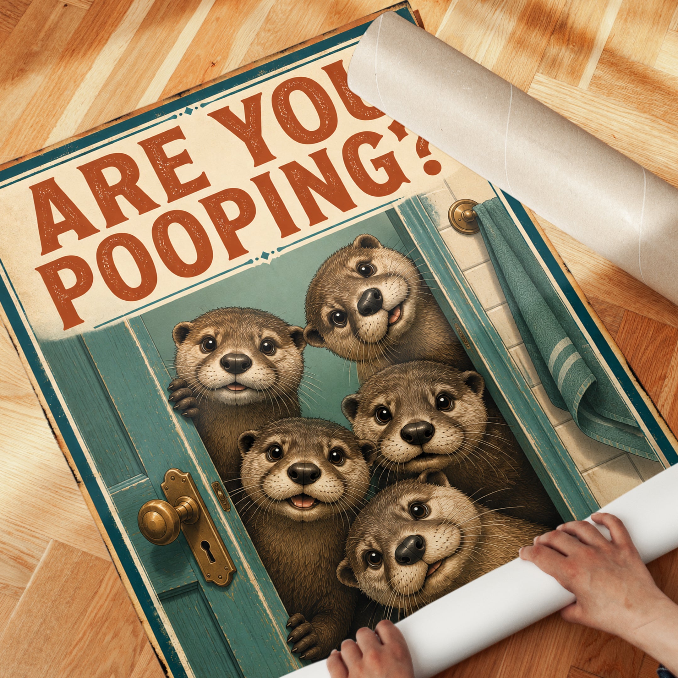 Bathroom Wall Art: Vintage Otter Humor - detail