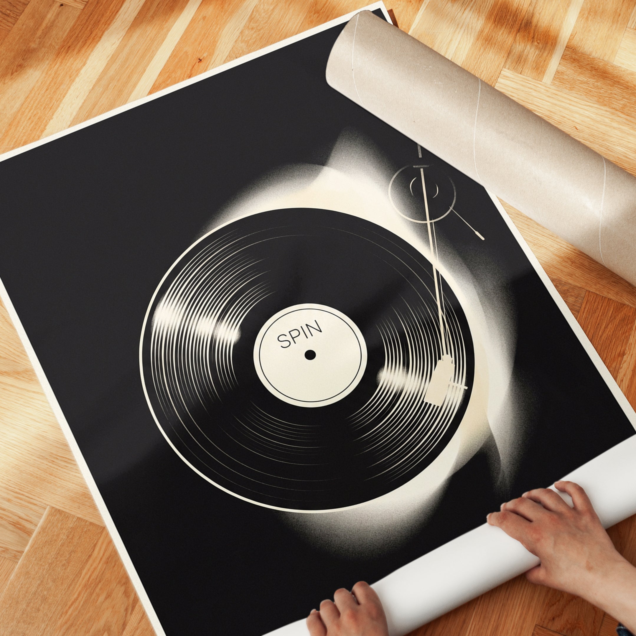 Vinyl Record Wall Art — Retro Turntable Spin Print - detail