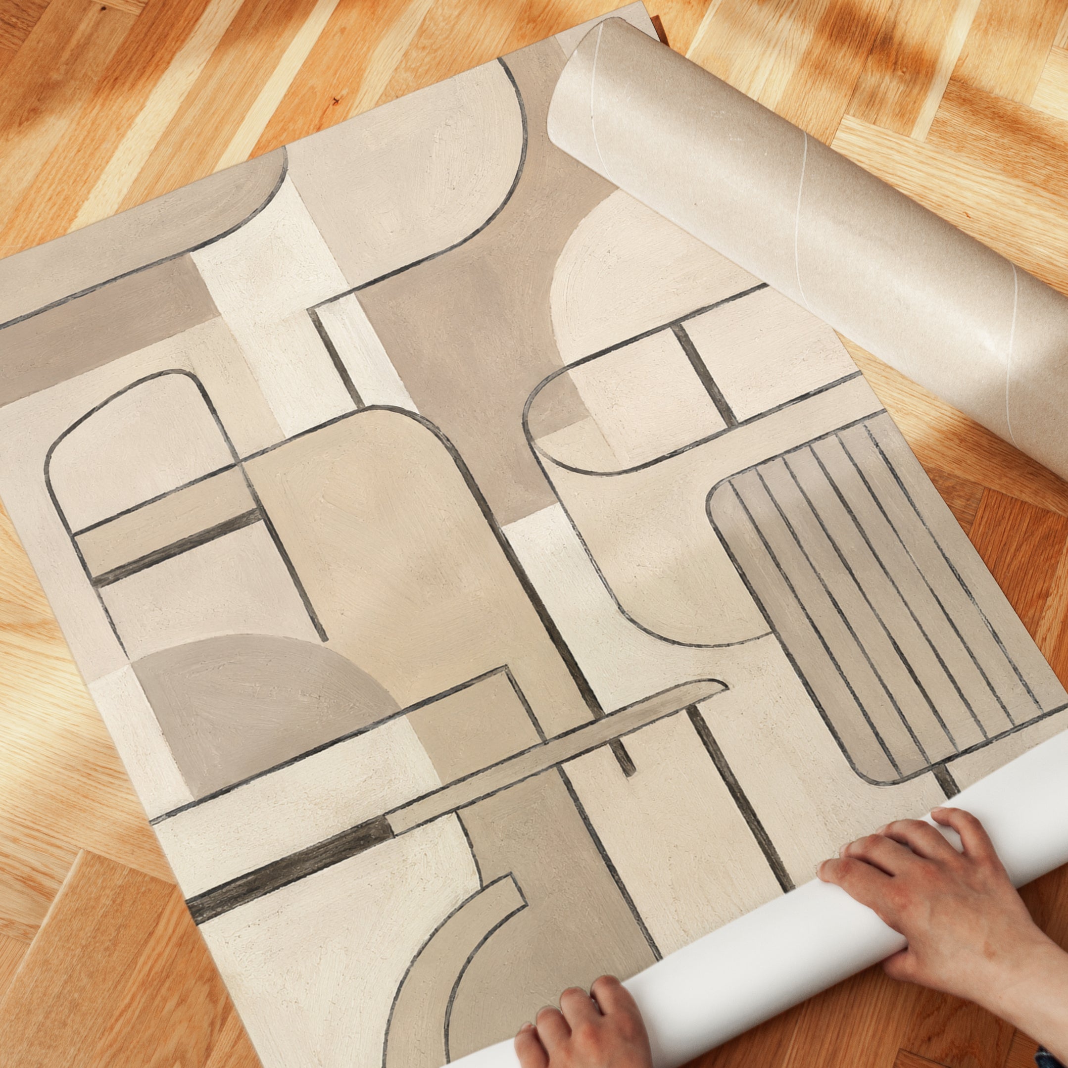 Abstract Geometric Forms Art Print: Neutral Modernist Composition - detail