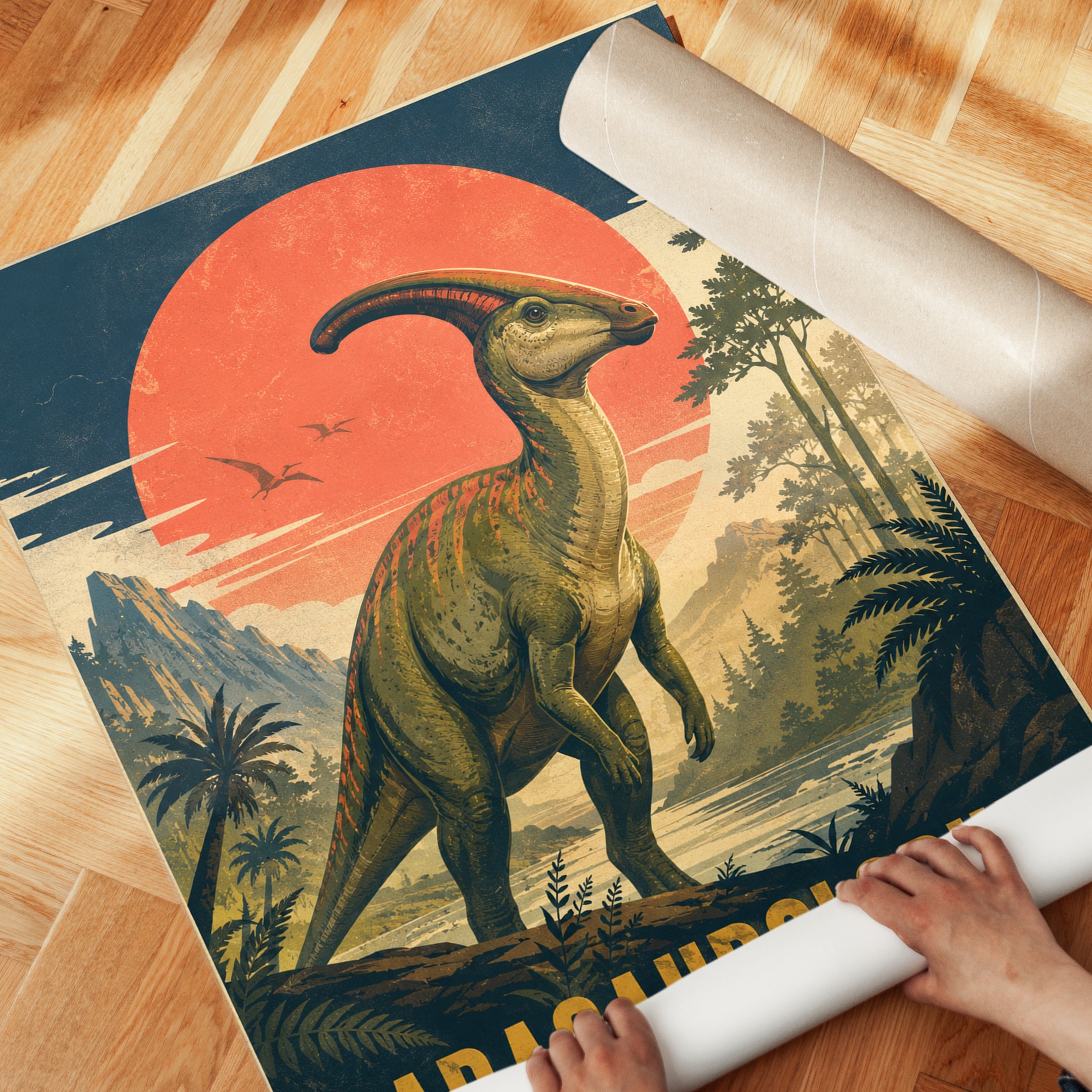Parasaurolophus Dinosaur Print - detail