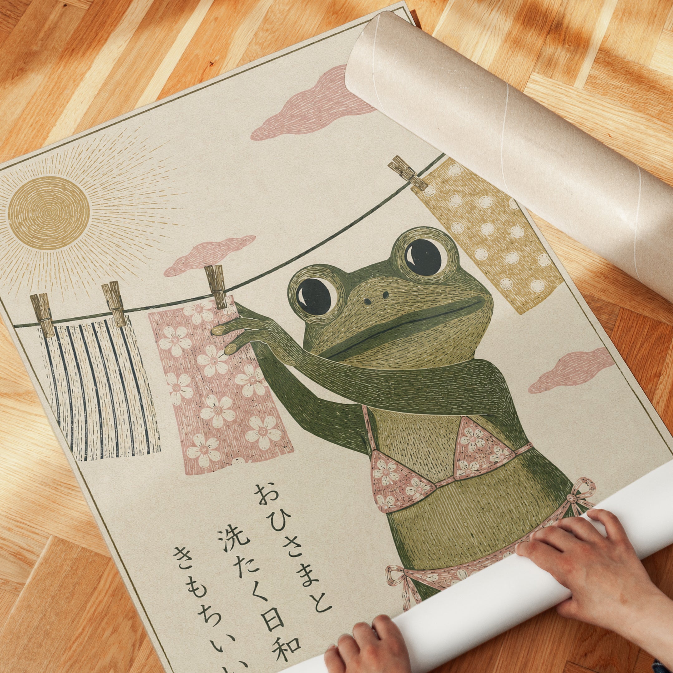 Frog Laundry Wall Art – Japanese Inspired Print - detail