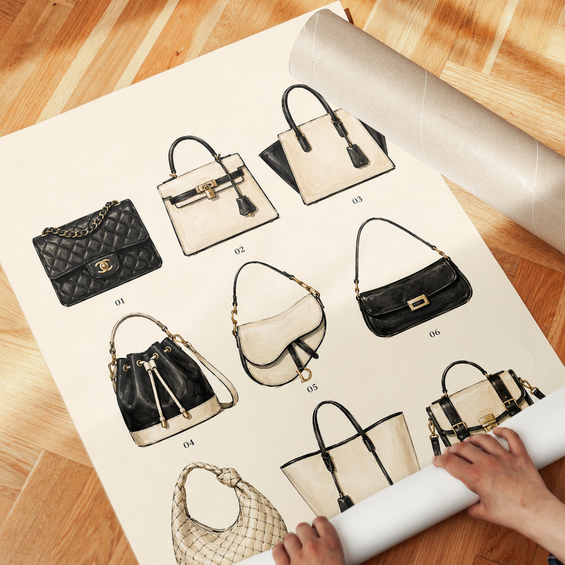 Fashion Handbag Wall Art – Designer Bag Print - detail