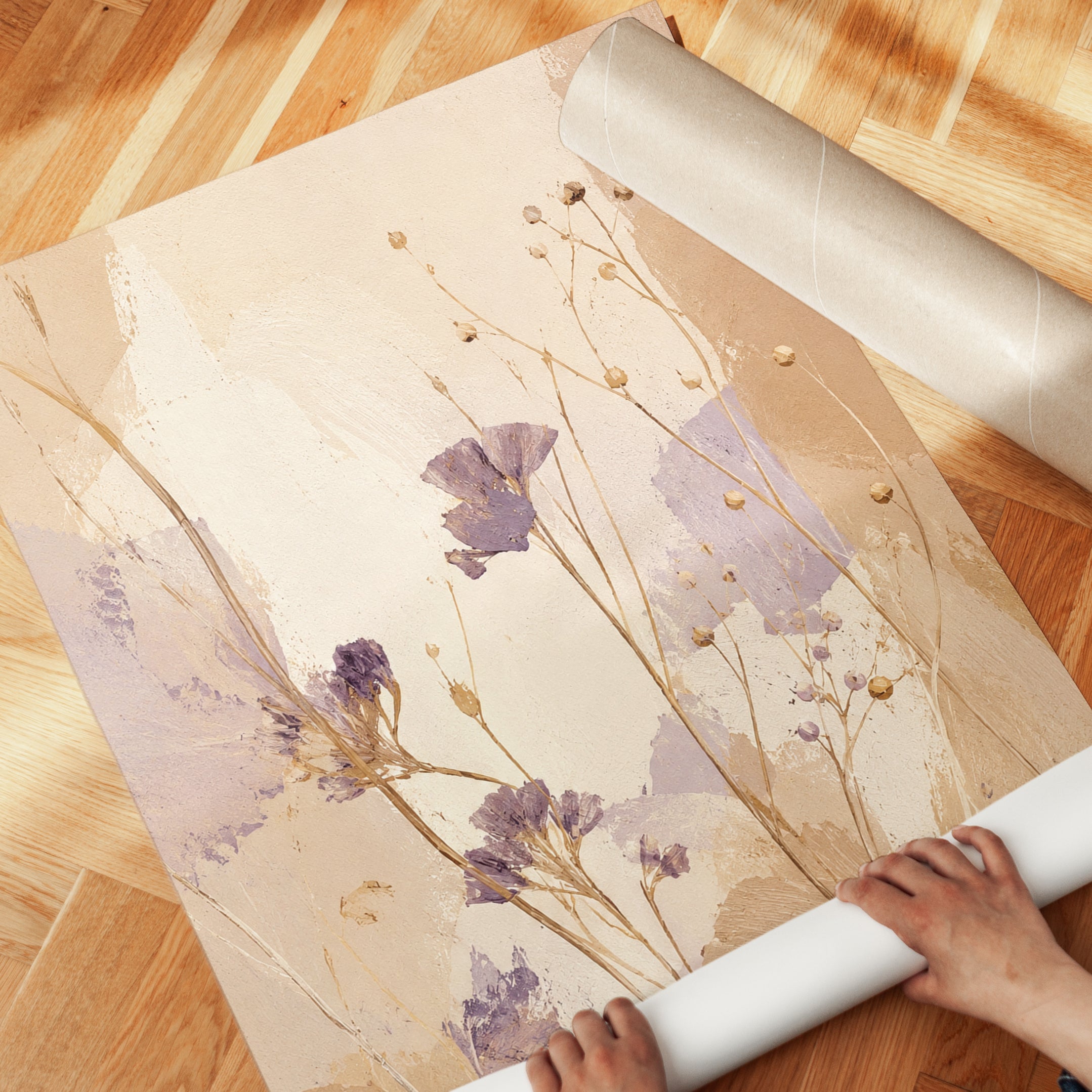 Pressed Wildflower Art Print: Soft Lavender and Beige Botanical - detail