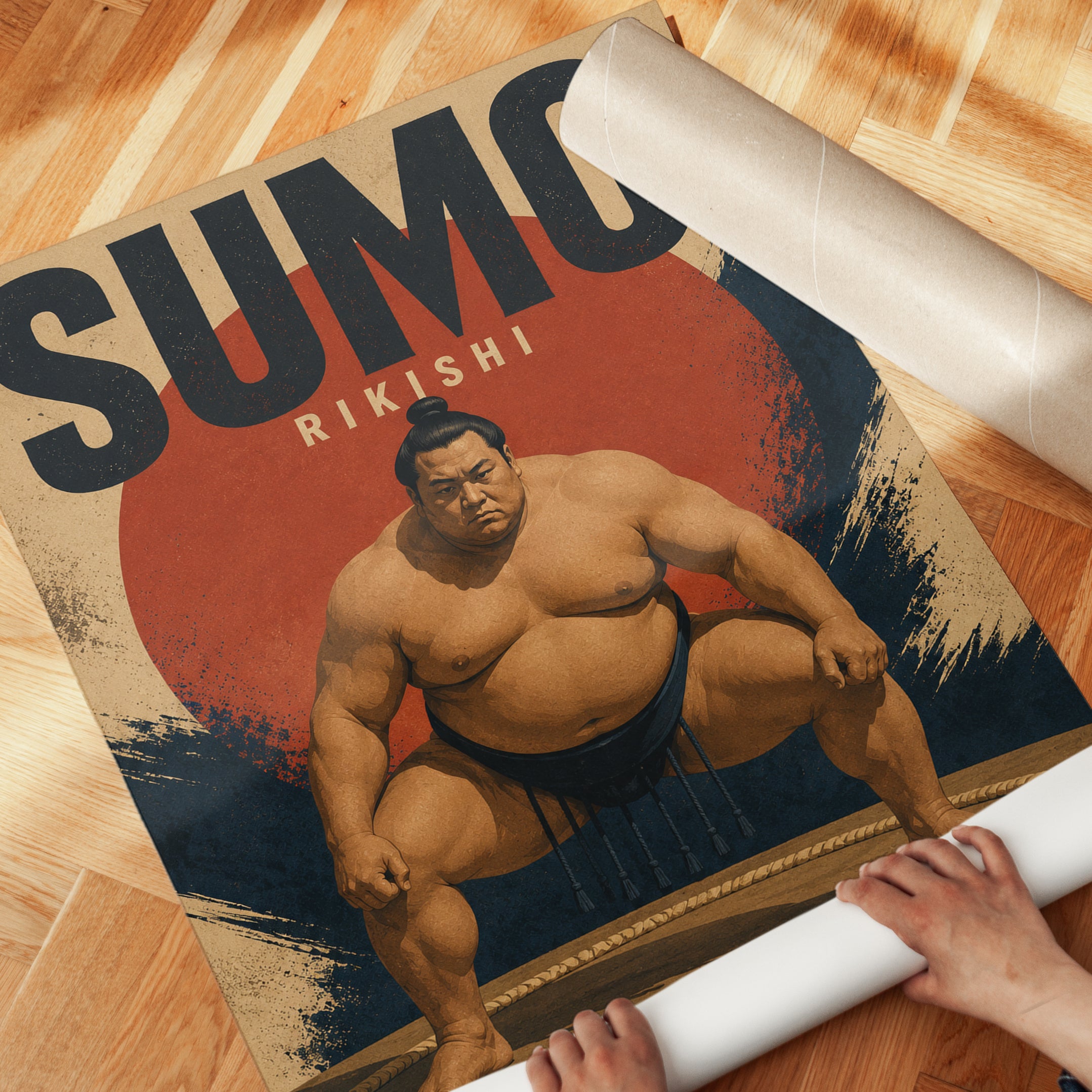 Vintage Sports Poster – Retro Sumo Wrestler Print - detail