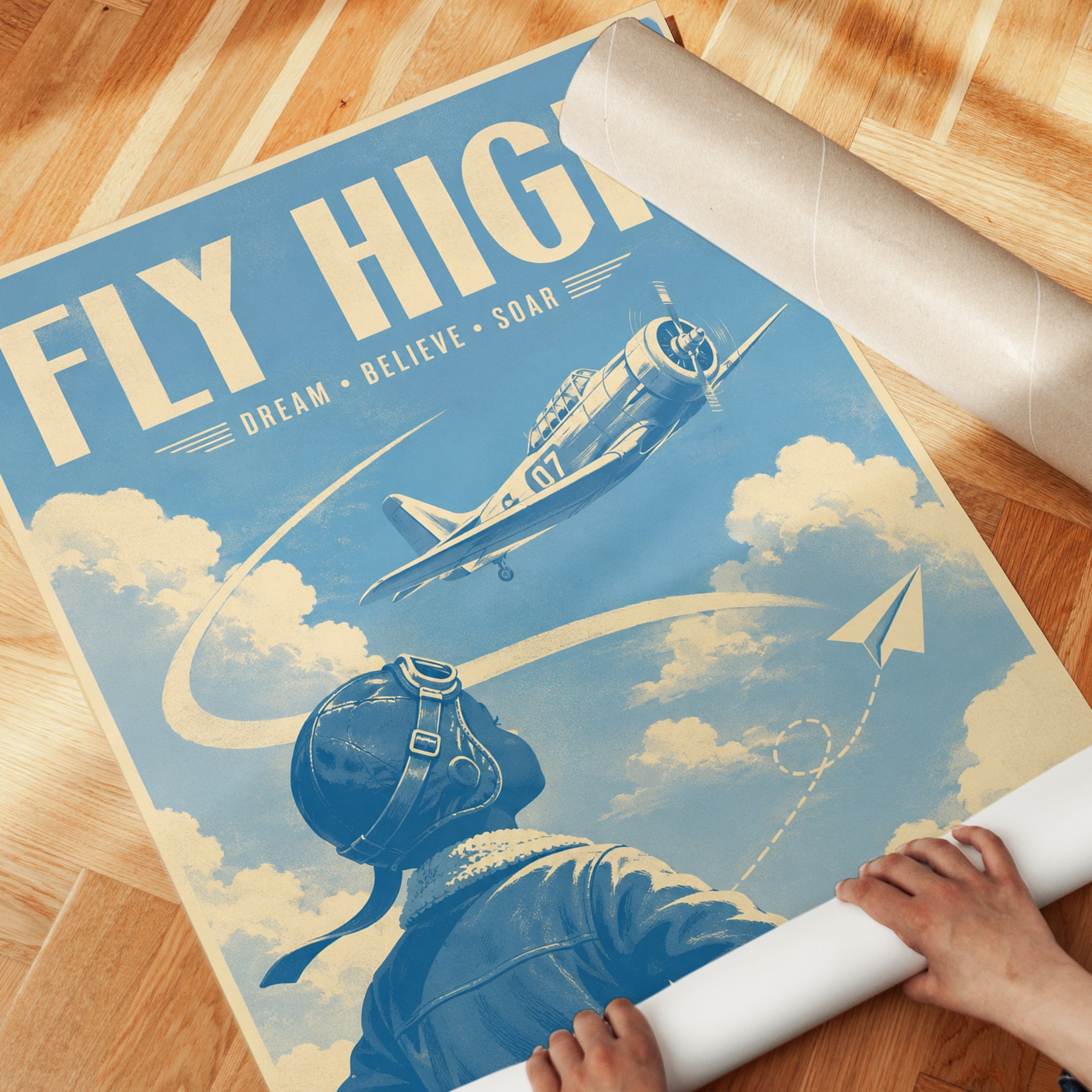 Fly High Vintage Aviation Poster: Retro Pilot Wall Art - detail