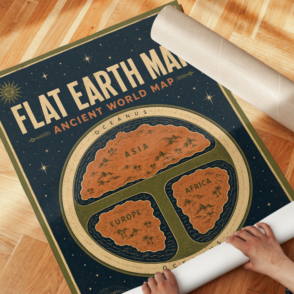 Flat Earth Map Print: Ancient World - detail