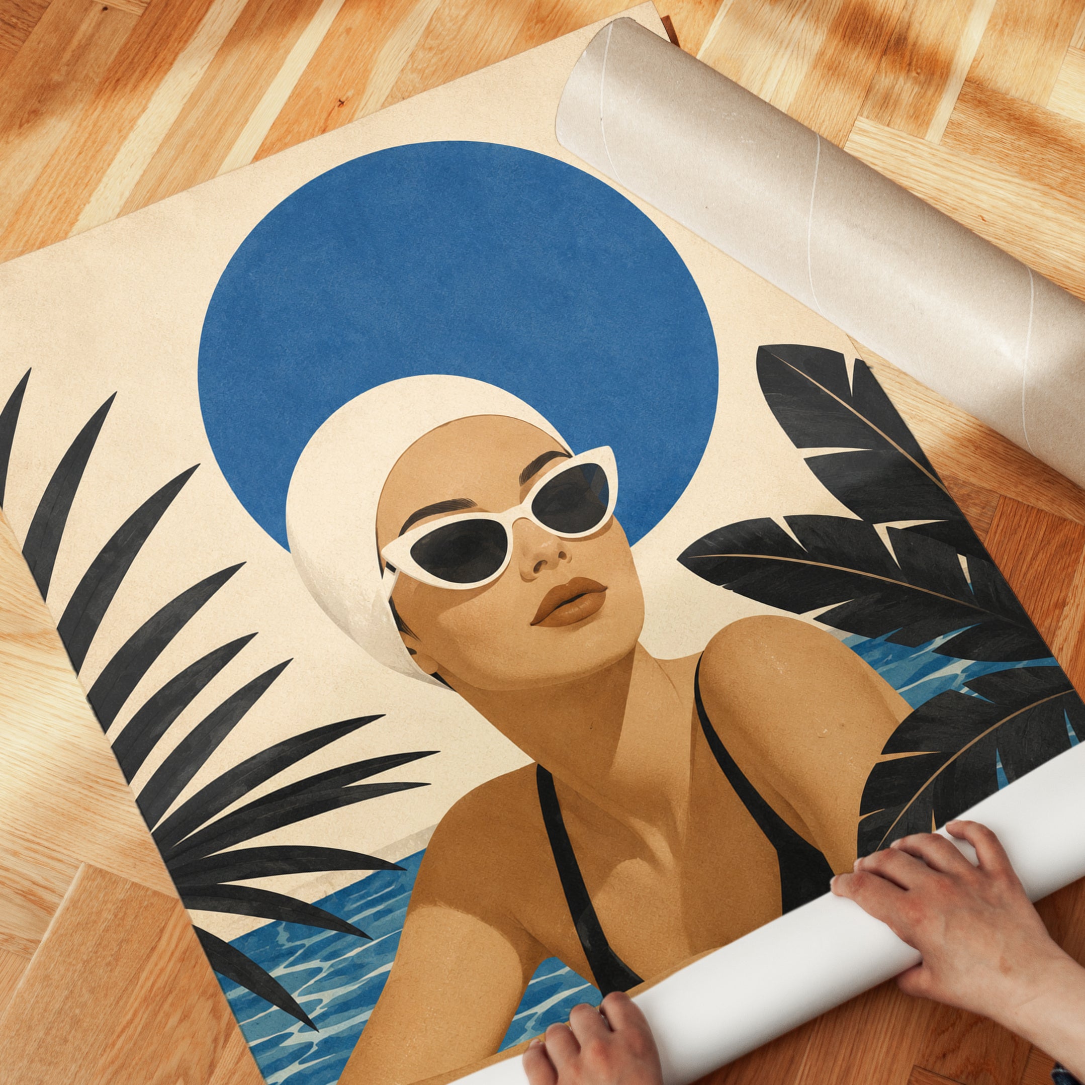 Poolside Woman Print – Retro Summer Wall Art - detail