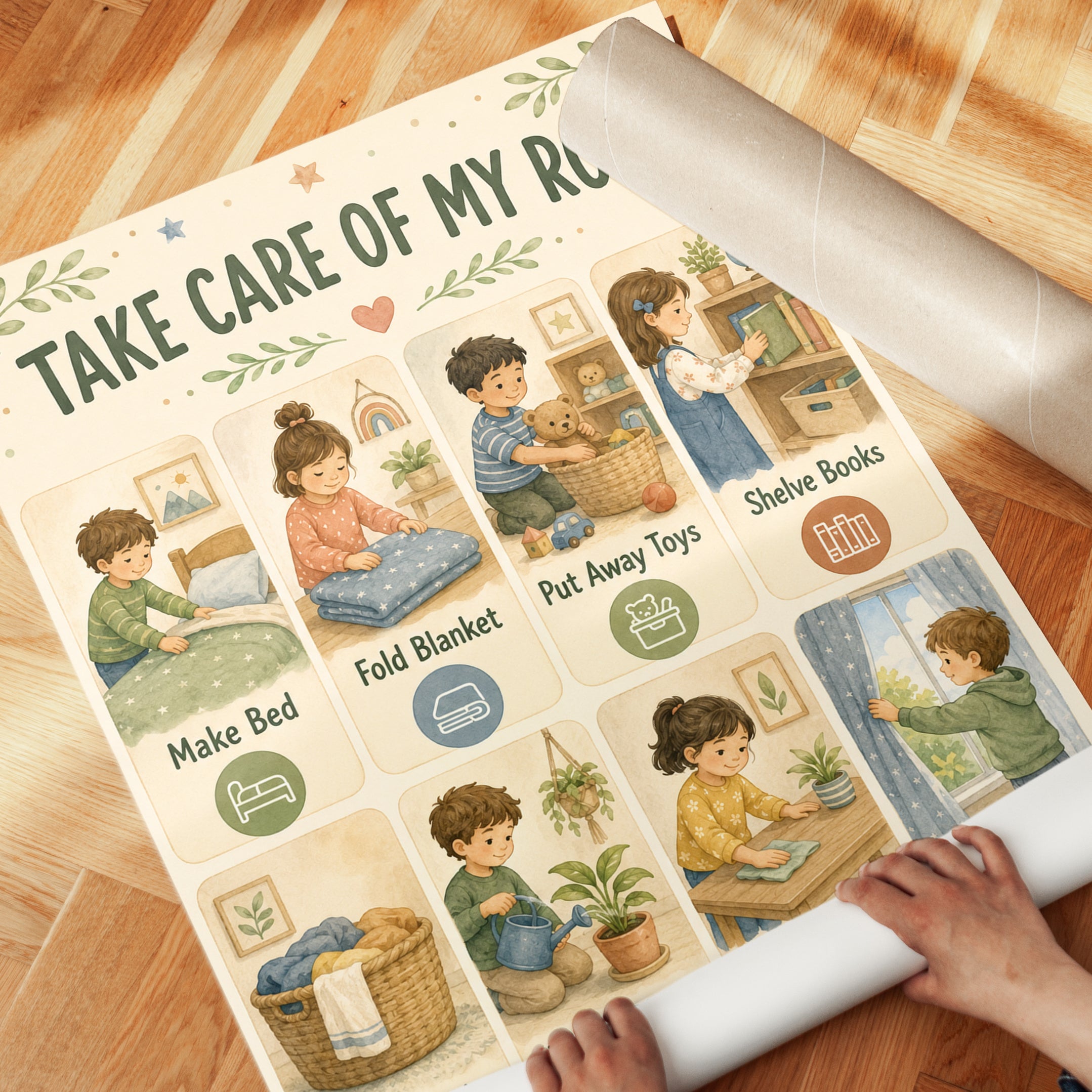 Kids Chore Chart Print: Illustrated Daily Room Routine - detail