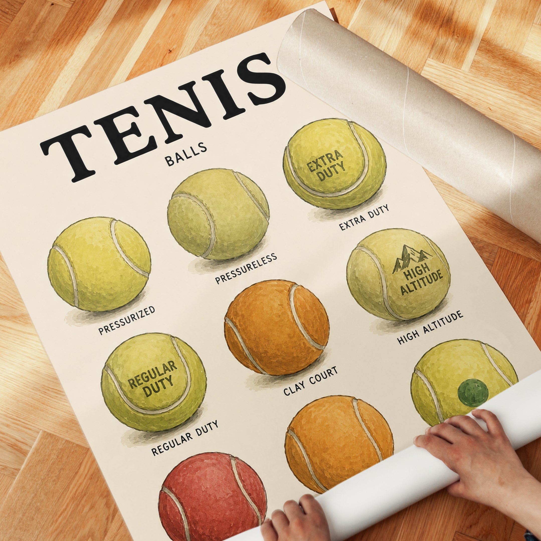 Tennis Balls Guide Print — Vintage Educational Chart - detail