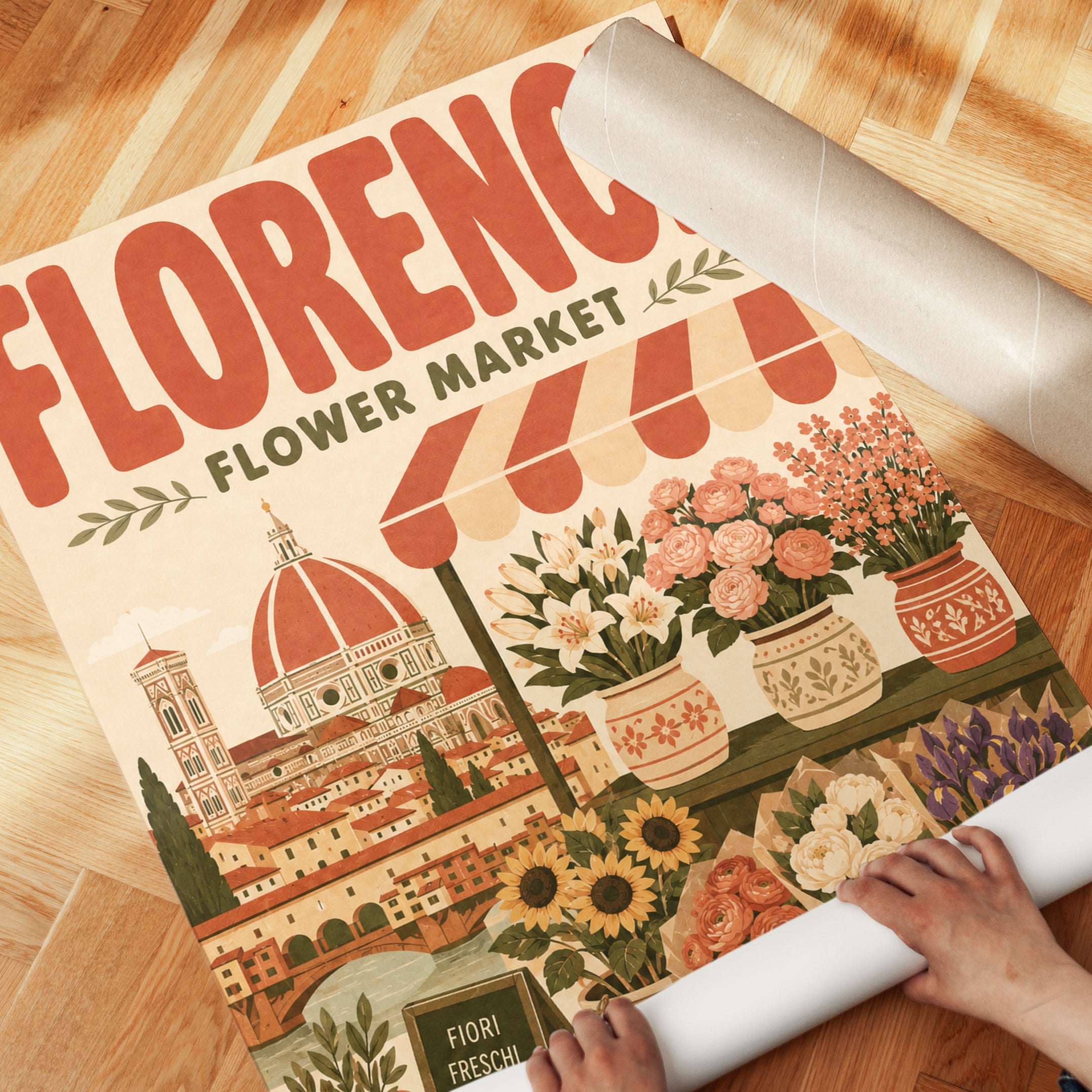 Florence Travel Poster – Vintage Flower Market - detail