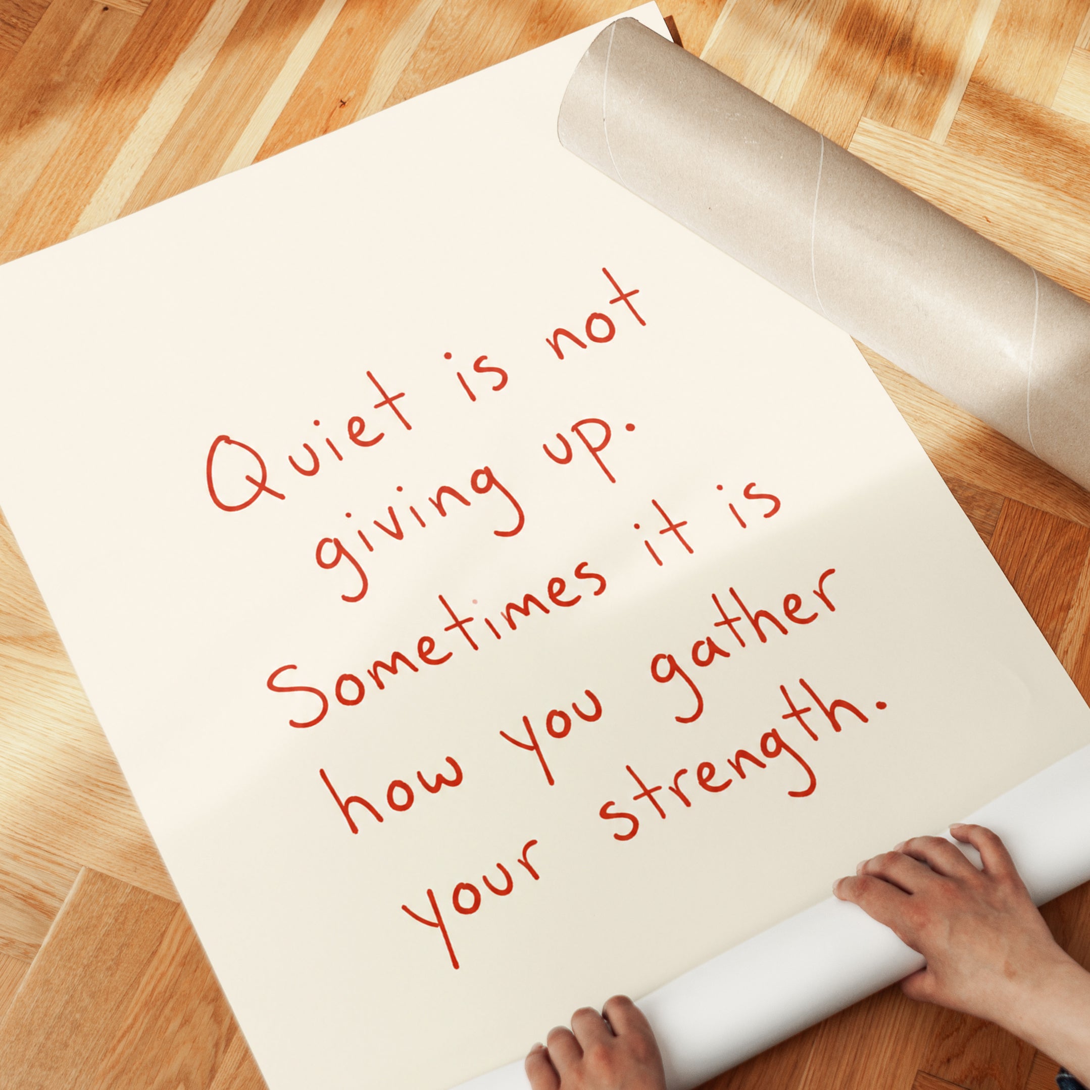 Motivational Wall Art: Handwritten Red Quote - detail