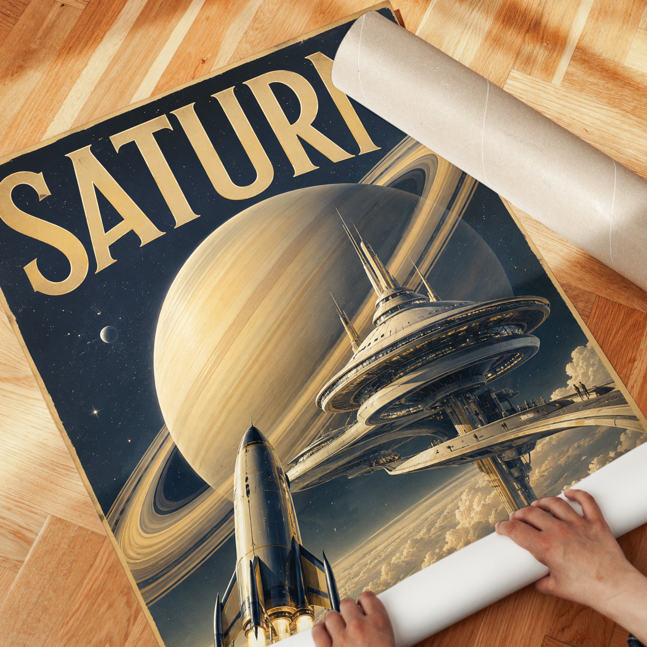 Retro Space Poster – Saturn Travel Print - detail