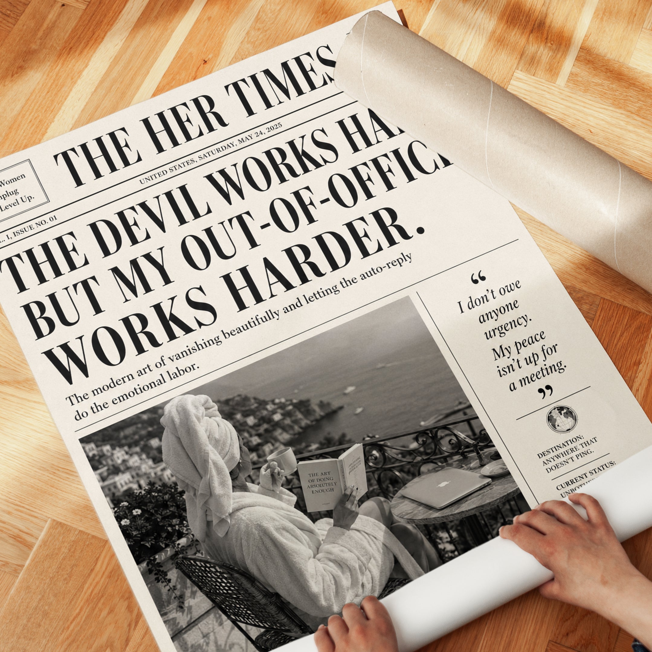 Out of Office Statue Art Print: Humorous Modern Typography Poster - detail