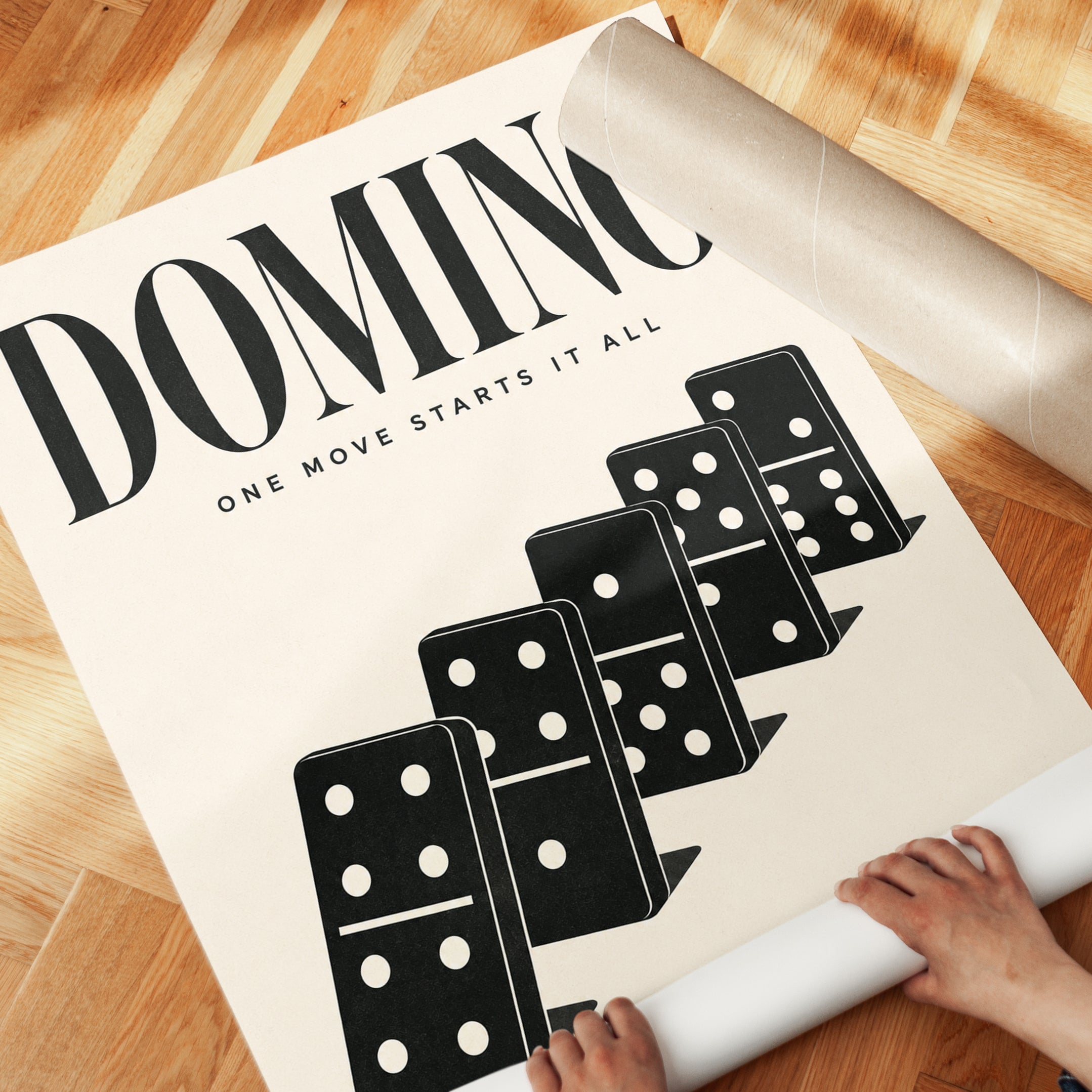 Domino Chain Poster: Vintage Mid-Century Black and Cream Art - detail