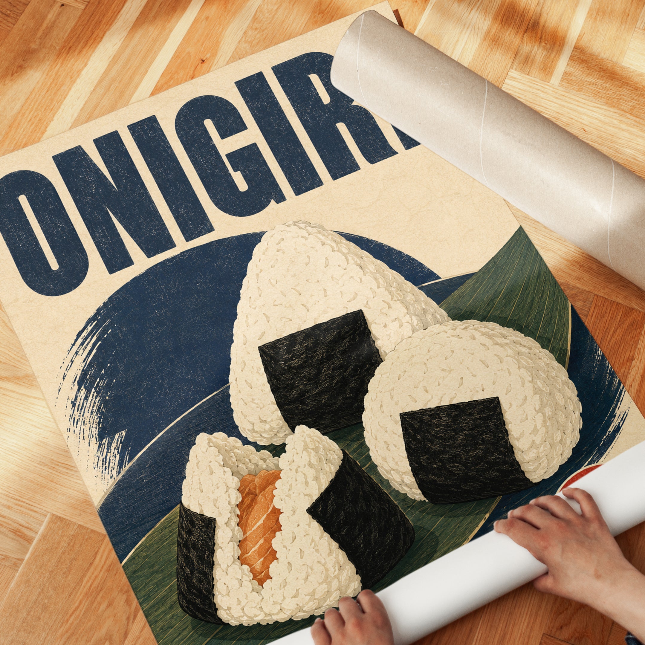 Onigiri Rice Ball Poster: Retro Japanese Food Art - detail