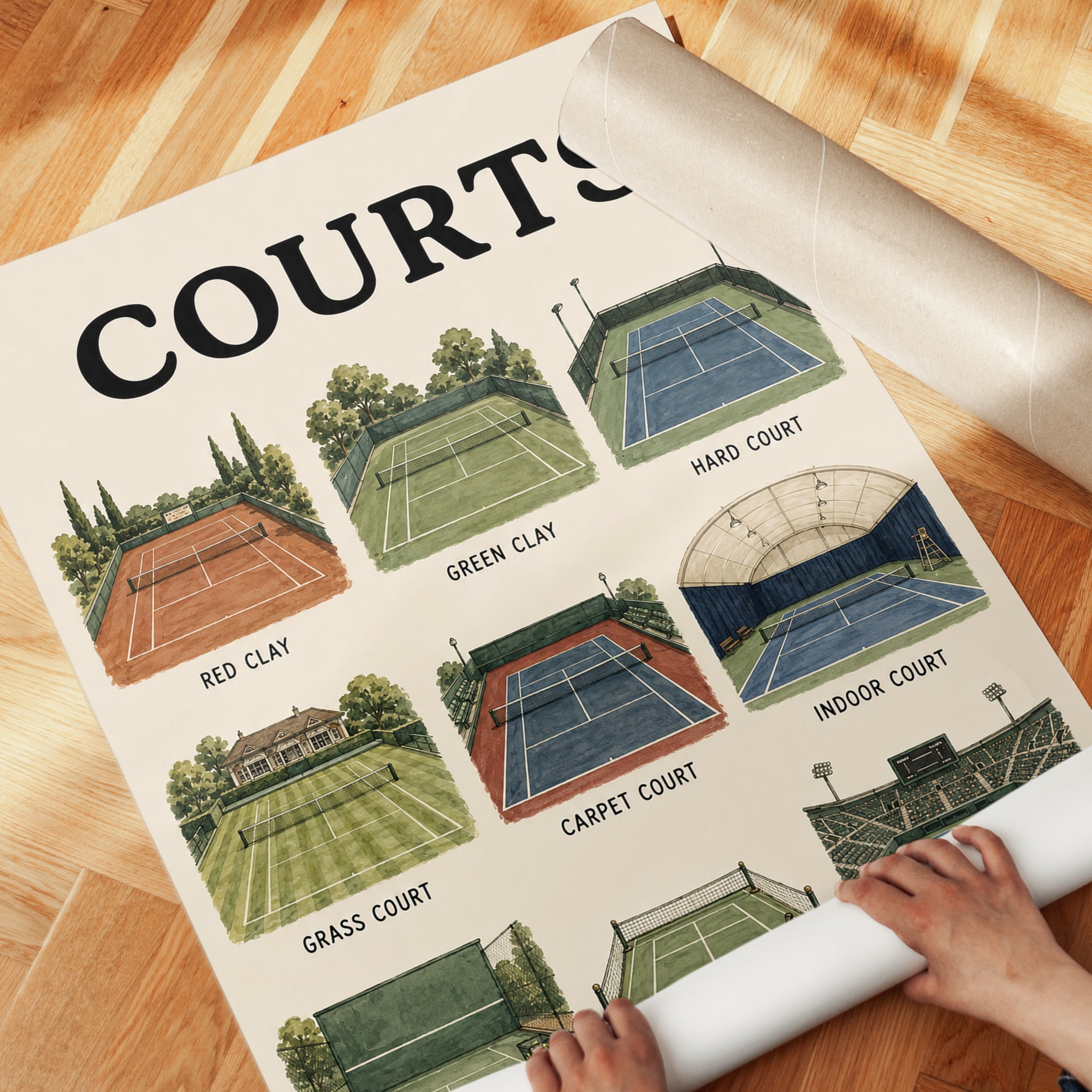 Tennis Courts Chart Print — Illustrated Guide to Court Types - detail