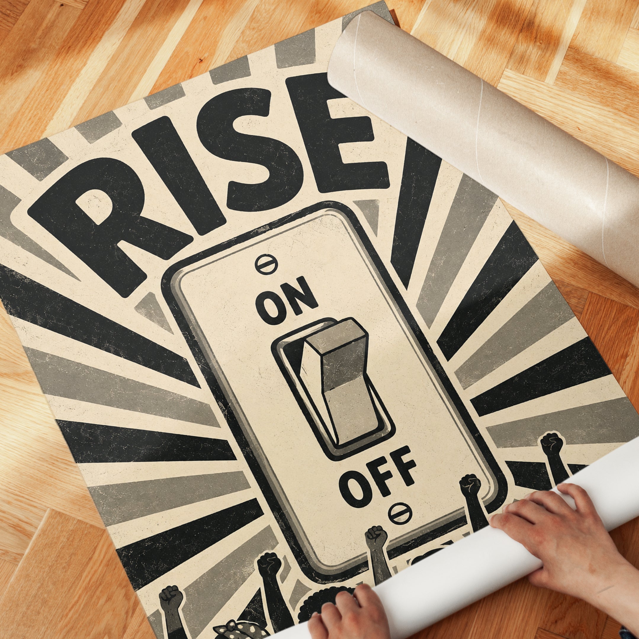 Rise Up Protest Poster: Vintage Propaganda Style Wall Art - detail