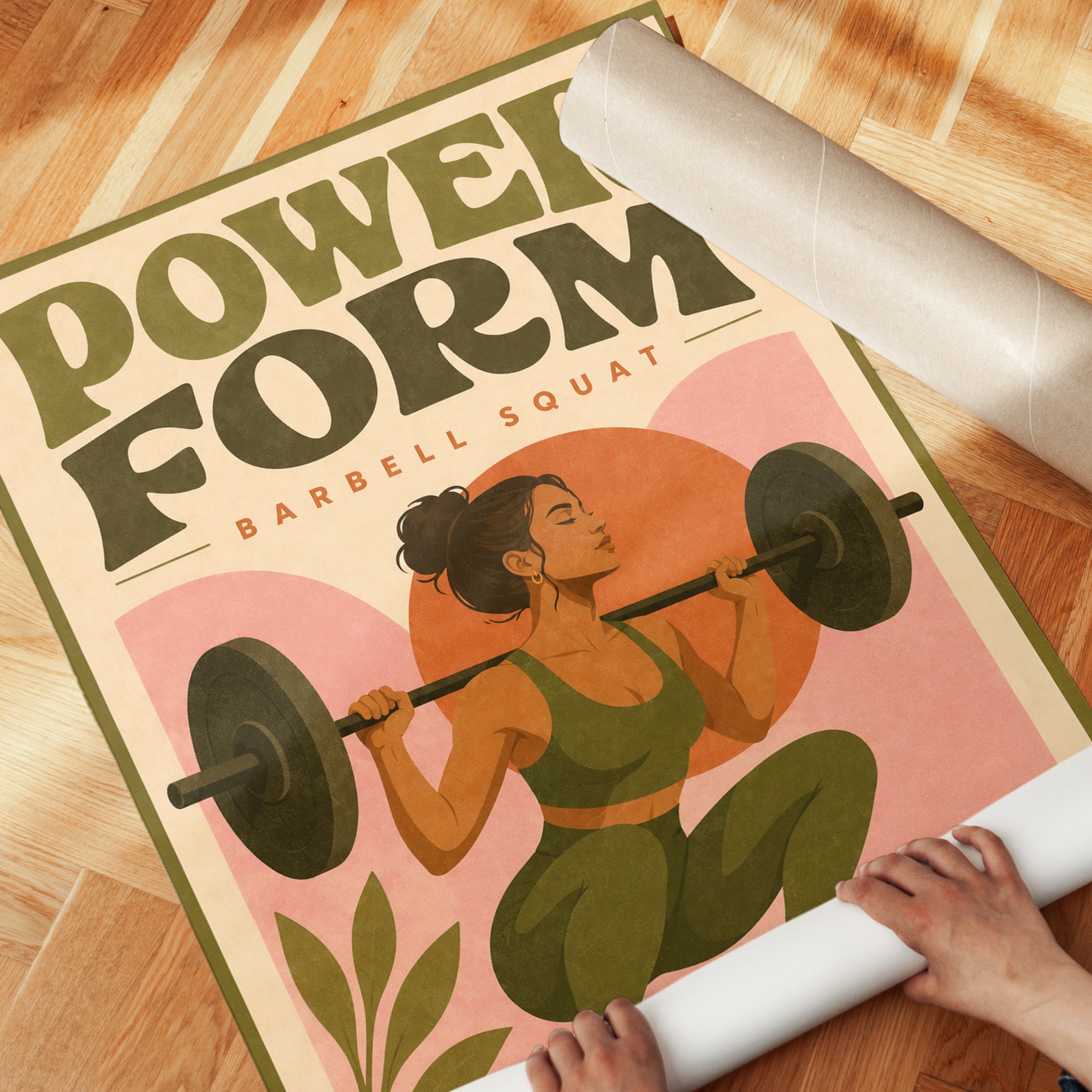 Power Form Barbell Squat Poster: Retro Fitness Wall Art - detail