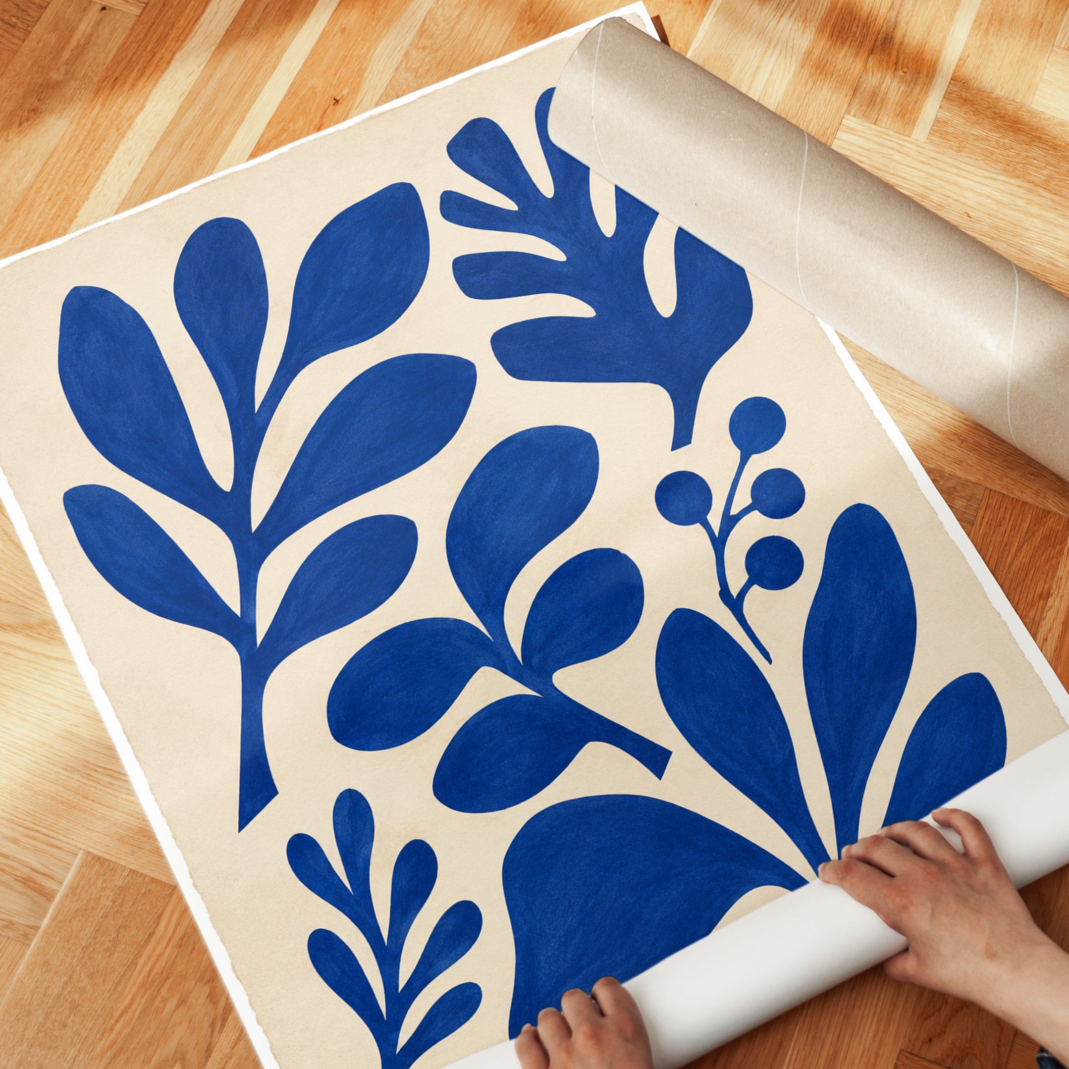 Blue Botanical Print – Minimalist Leaf Wall Art - detail
