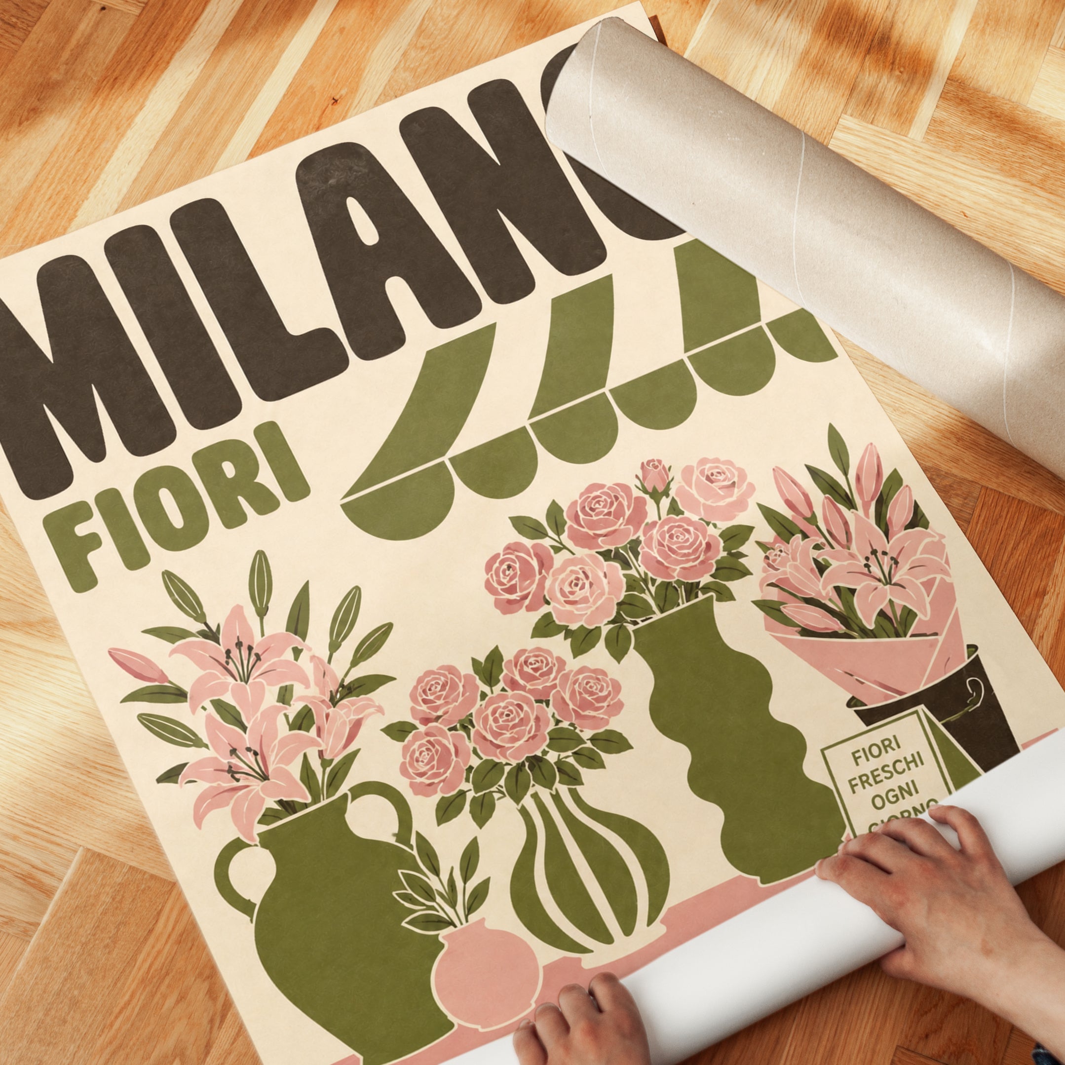Vintage Milano Flower Market Poster - detail